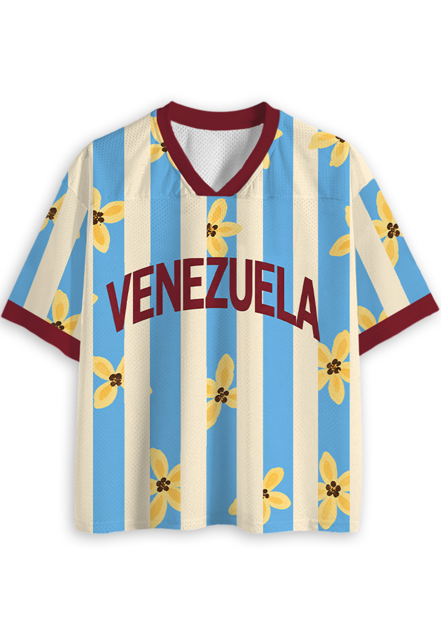 Venezuela Yellow Flower Striped Mesh Jersey Shirt