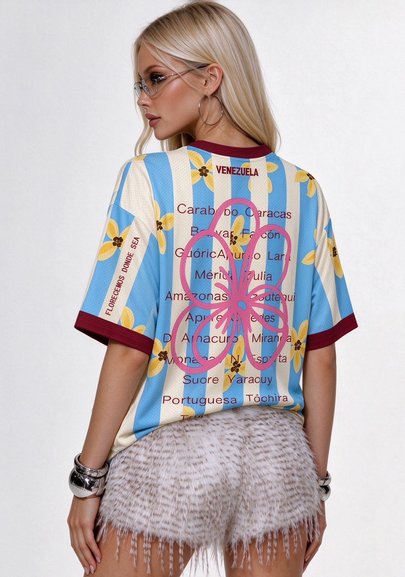 Venezuela Yellow Flower Striped Mesh Jersey Shirt