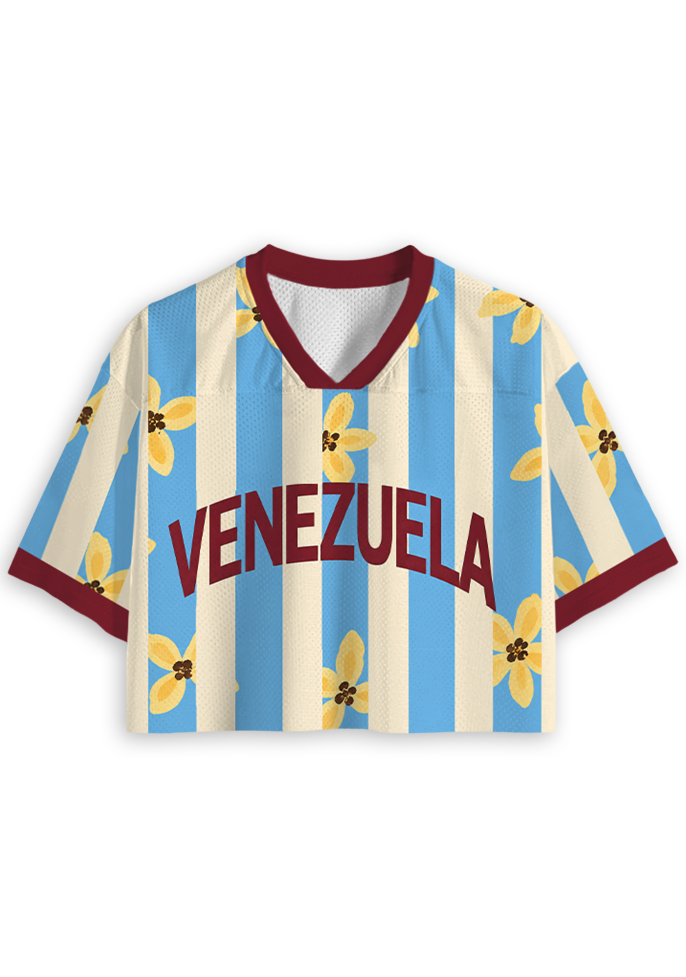 Venezuela Yellow Flower Striped Cropped Jersey Shirt