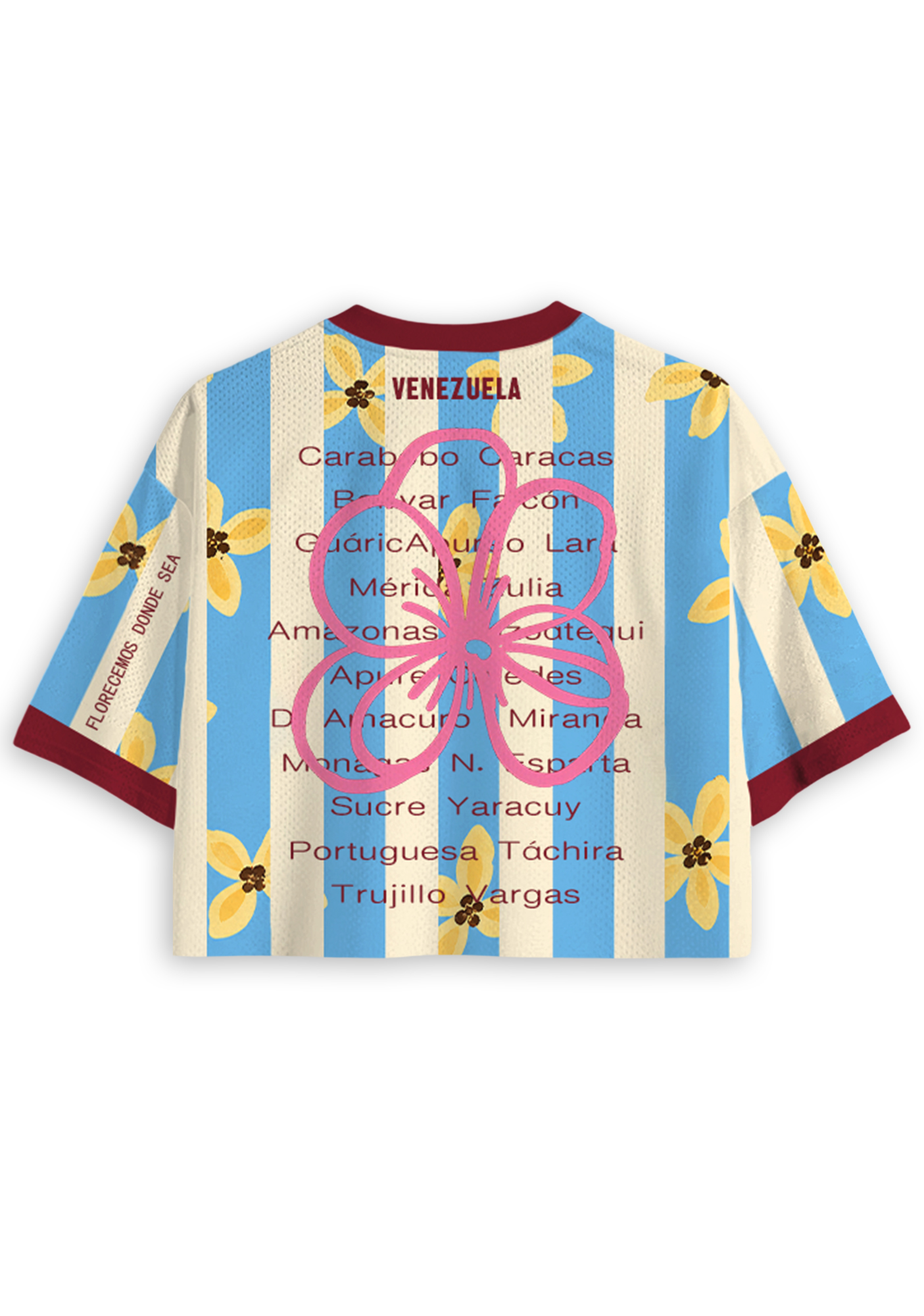 Venezuela Yellow Flower Striped Cropped Jersey Shirt