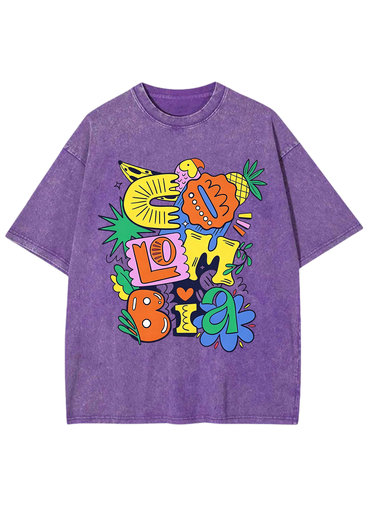 Cartoon Graffiti Colombia Bubble Letter Washed Tee
