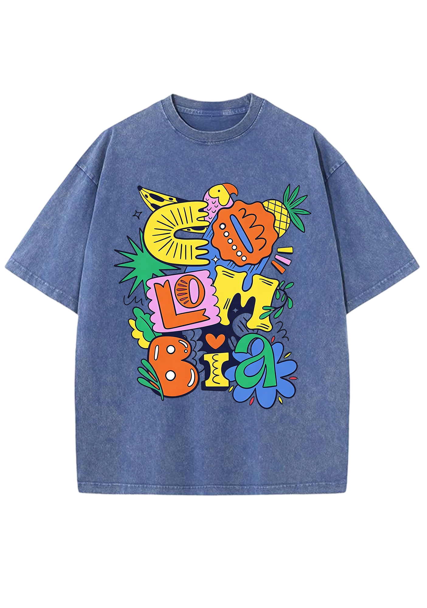 Cartoon Graffiti Colombia Bubble Letter Washed Tee