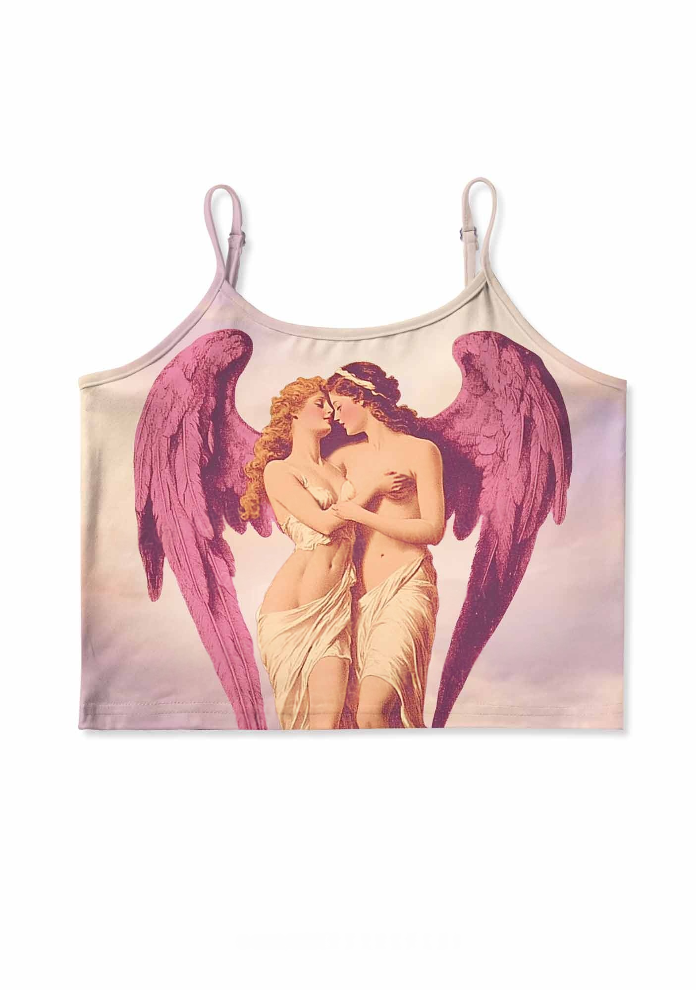 Renaissance Angel Lovers Y2K Print Cami Crop Top
