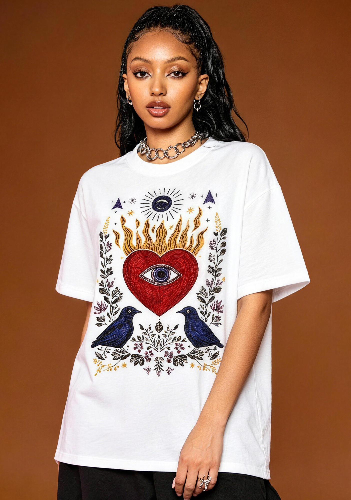 Mystical Sacred Heart With Eye Crow Graphic T-Shirt