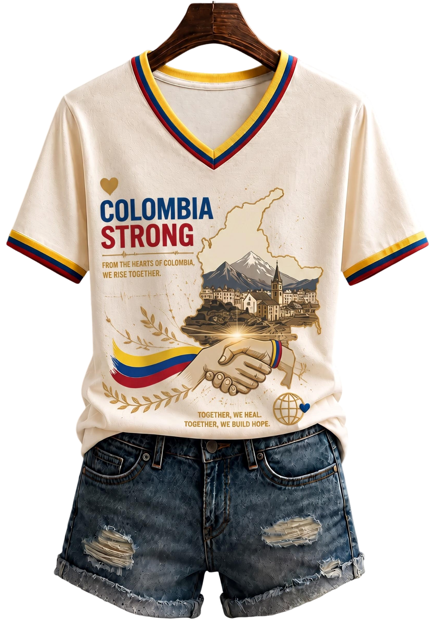 Colombia Strong Hope Patriotic V‑Neck Tee