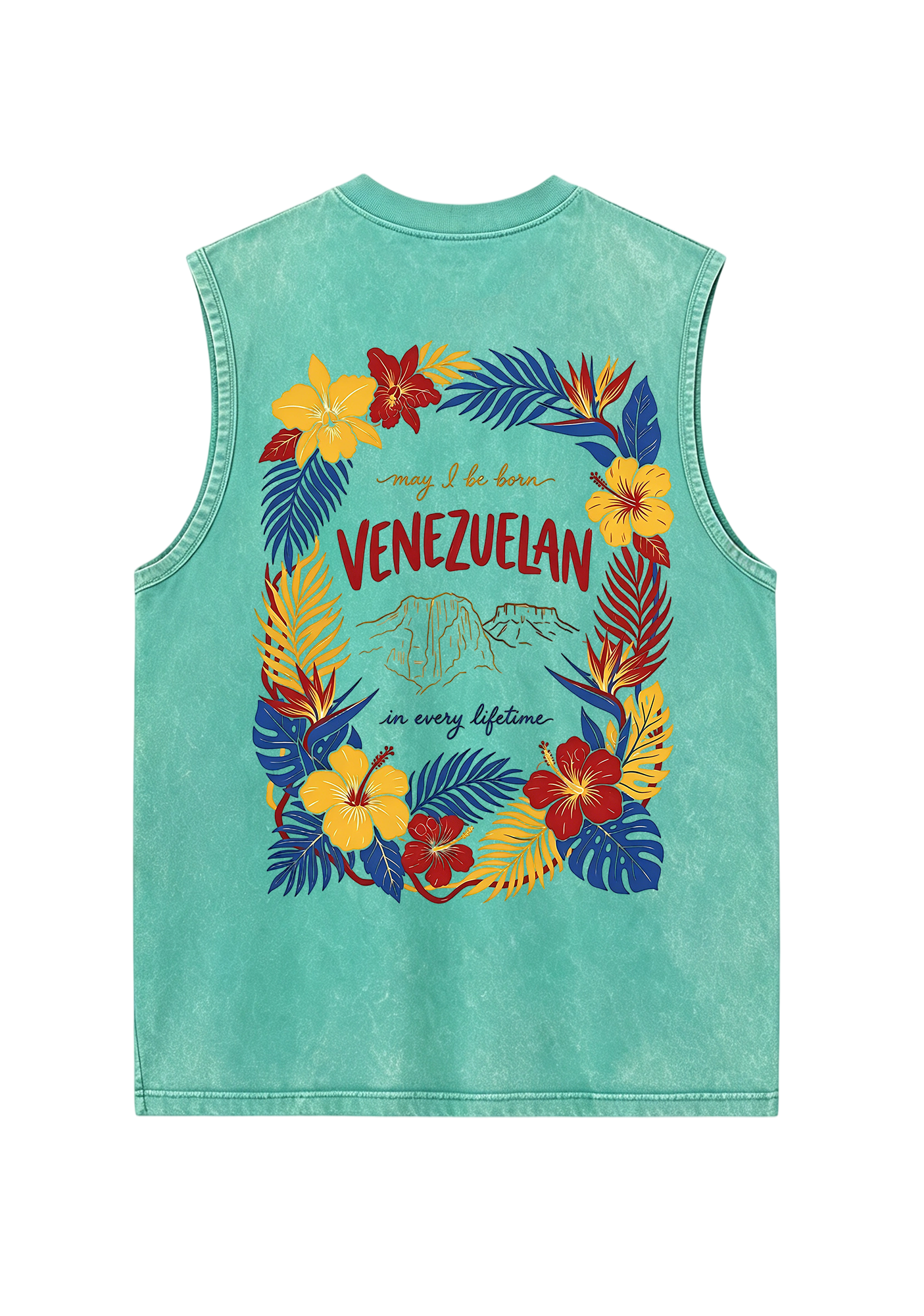 Venezuelan Tropical Hibiscus Wreath Mountain Washed Tank