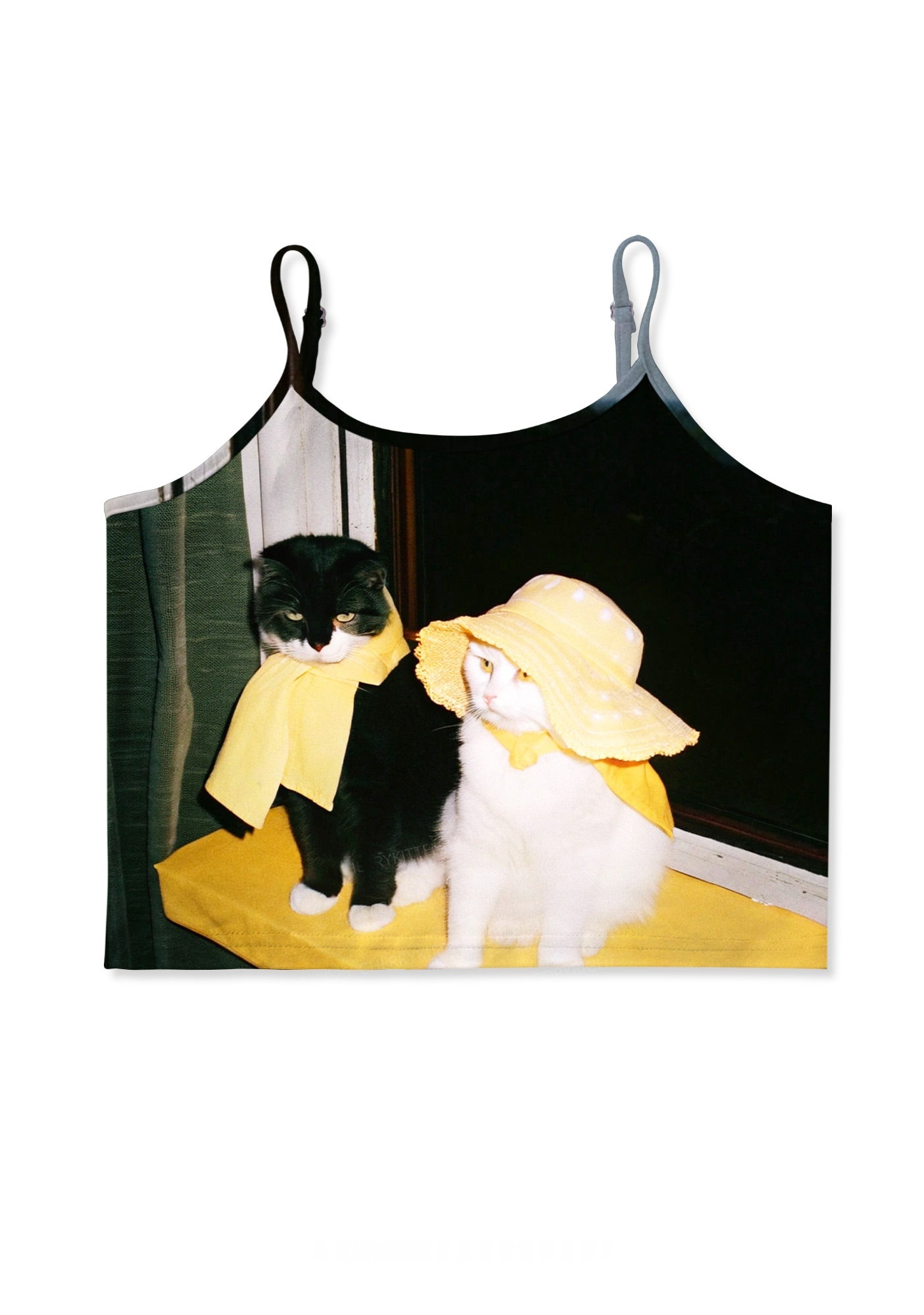 Fancy Cats in Yellow Y2K Print Cami Crop Top