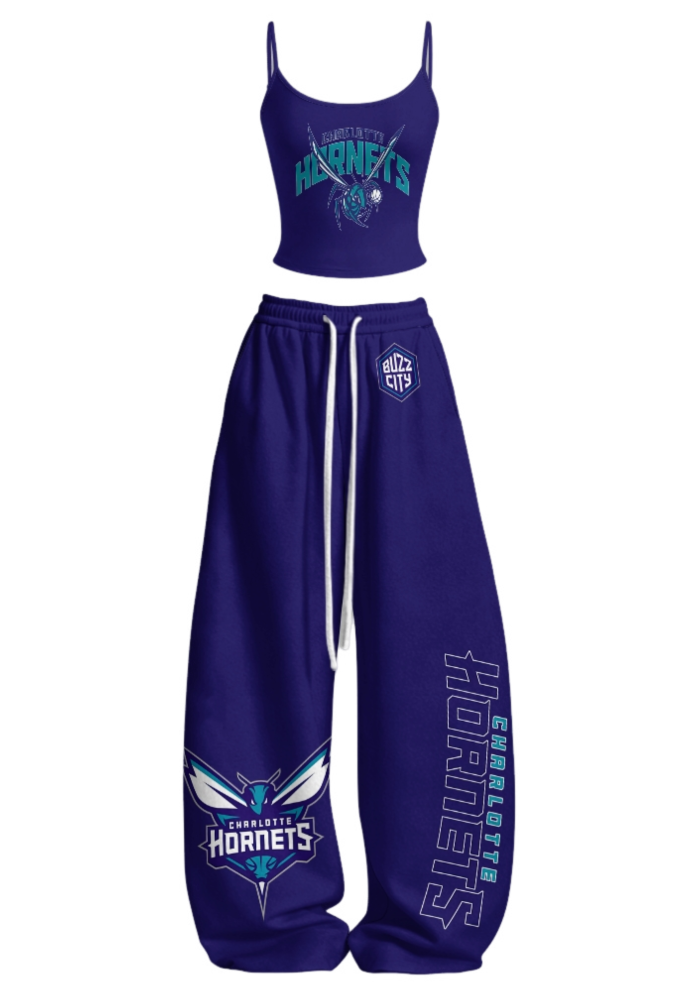 Charlotte Hornets Tops & Elasticated Trousers Two-Piece Set