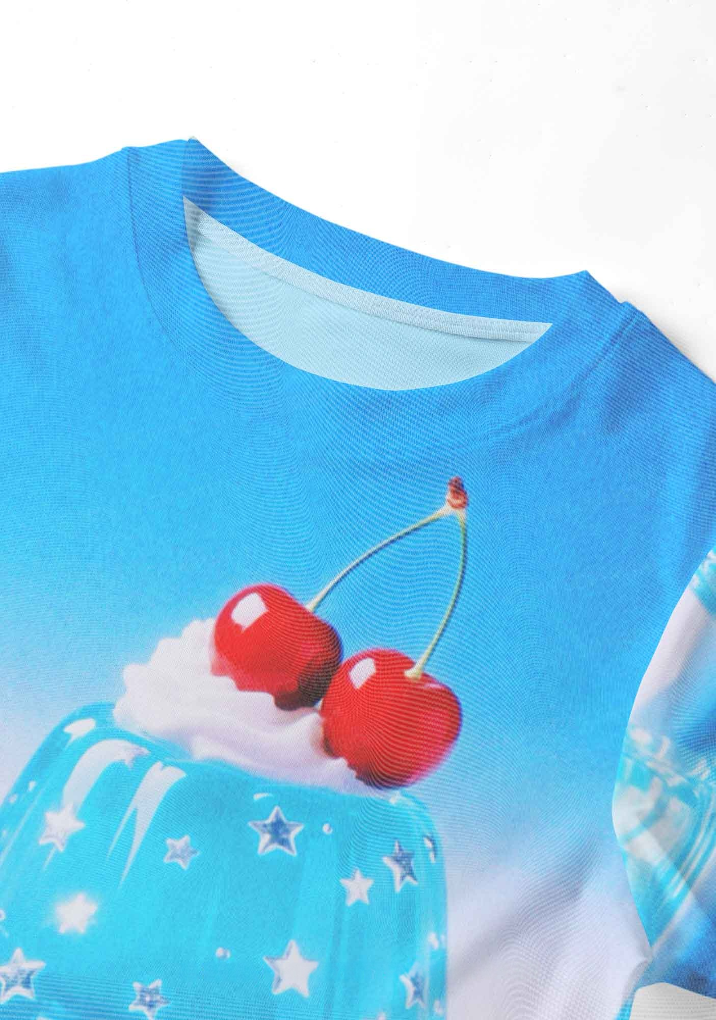Blue Jelly Cherry  Y2K Mesh Crop Top