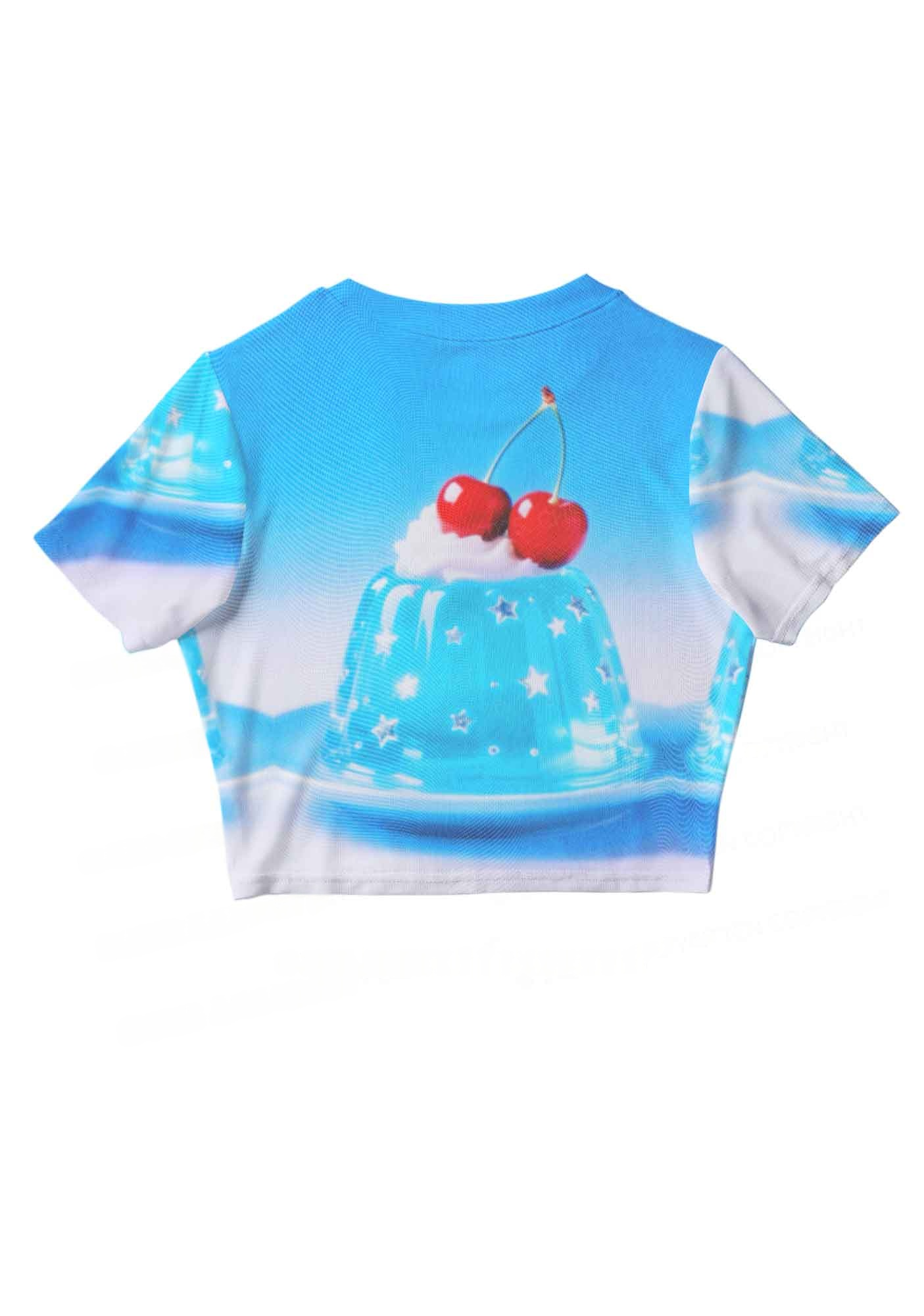 Blue Jelly Cherry  Y2K Mesh Crop Top