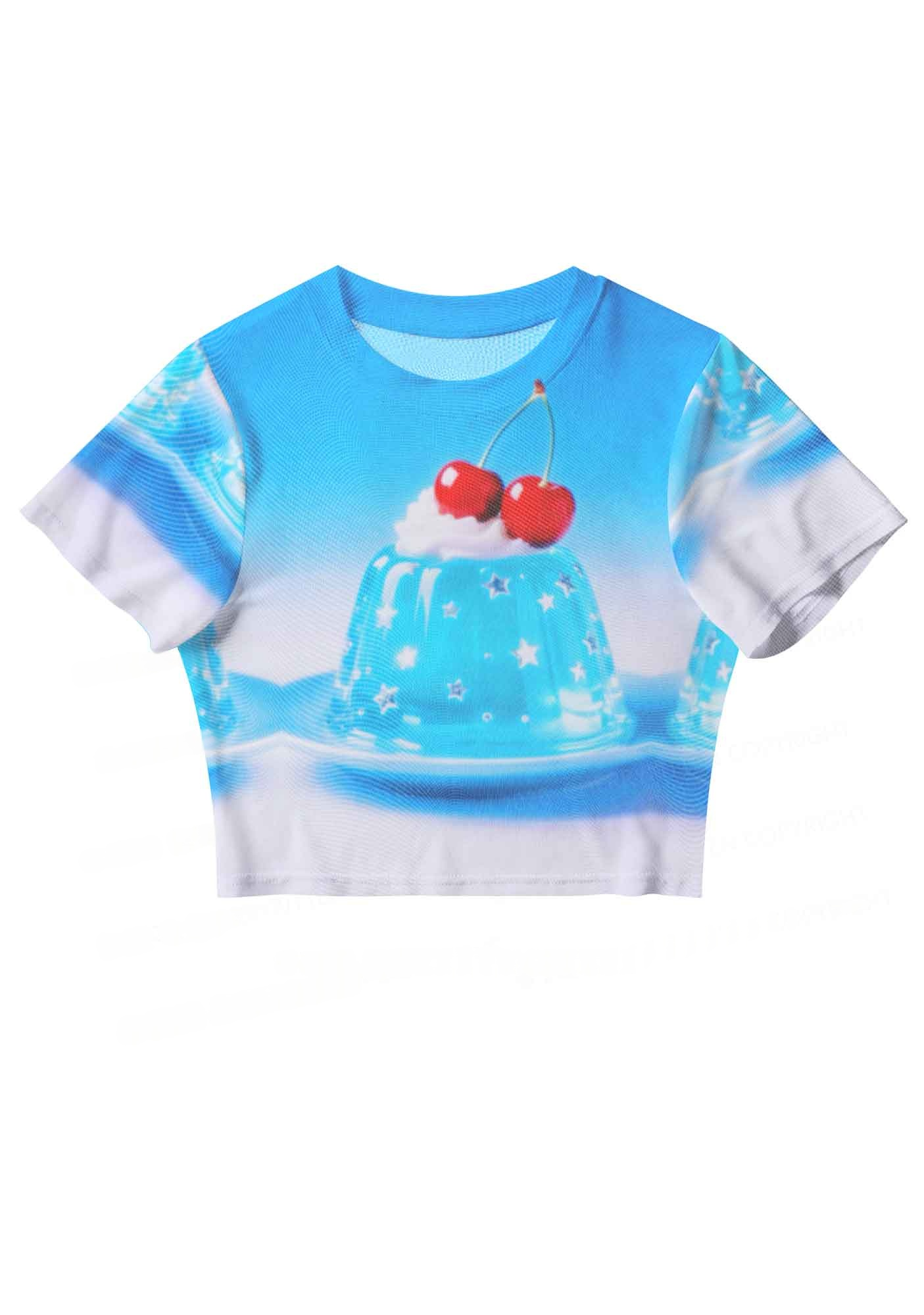 Blue Jelly Cherry  Y2K Mesh Crop Top