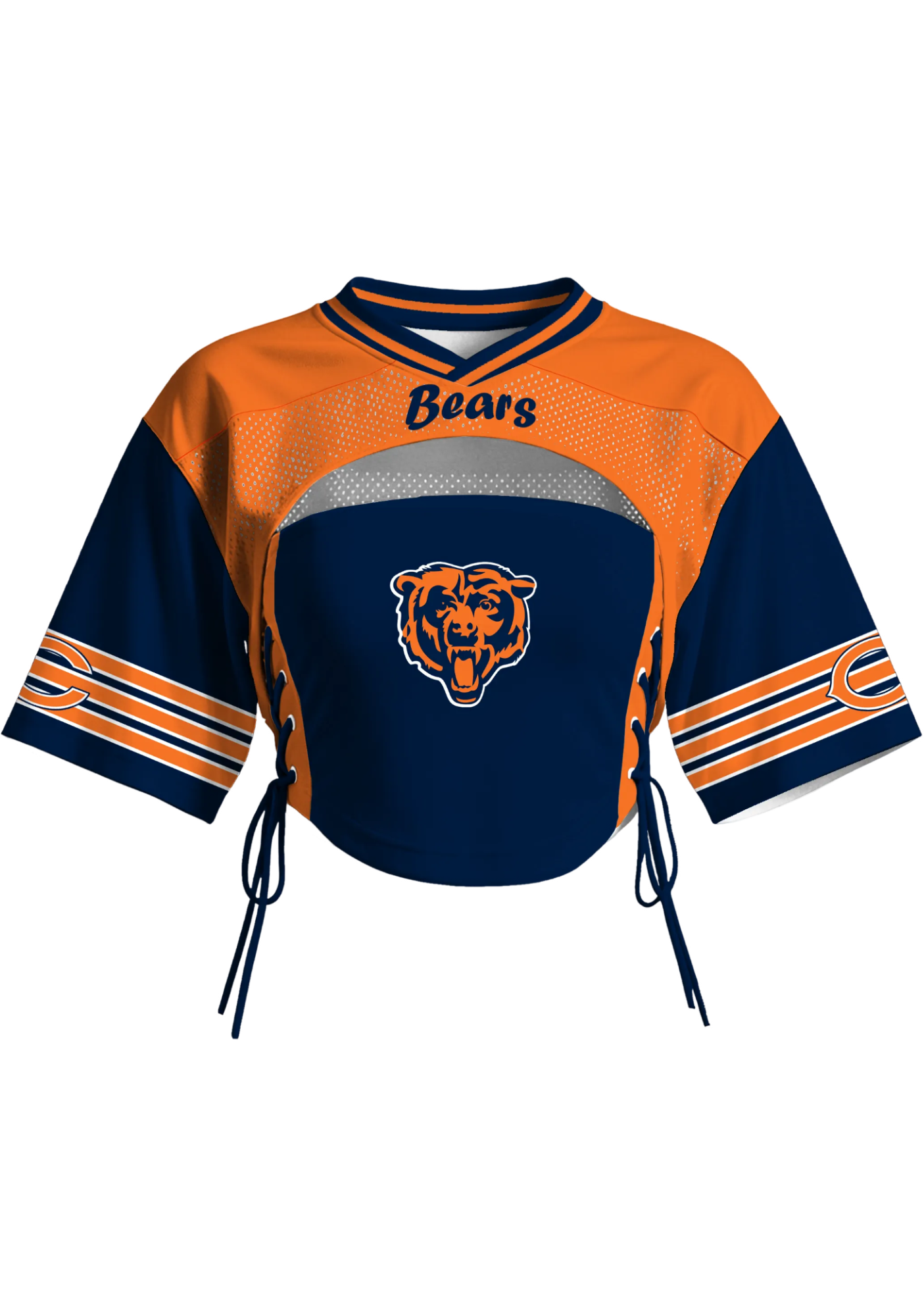 Chicago Bears Women Lace Up Cutout Cropped NFL Mesh Jersey