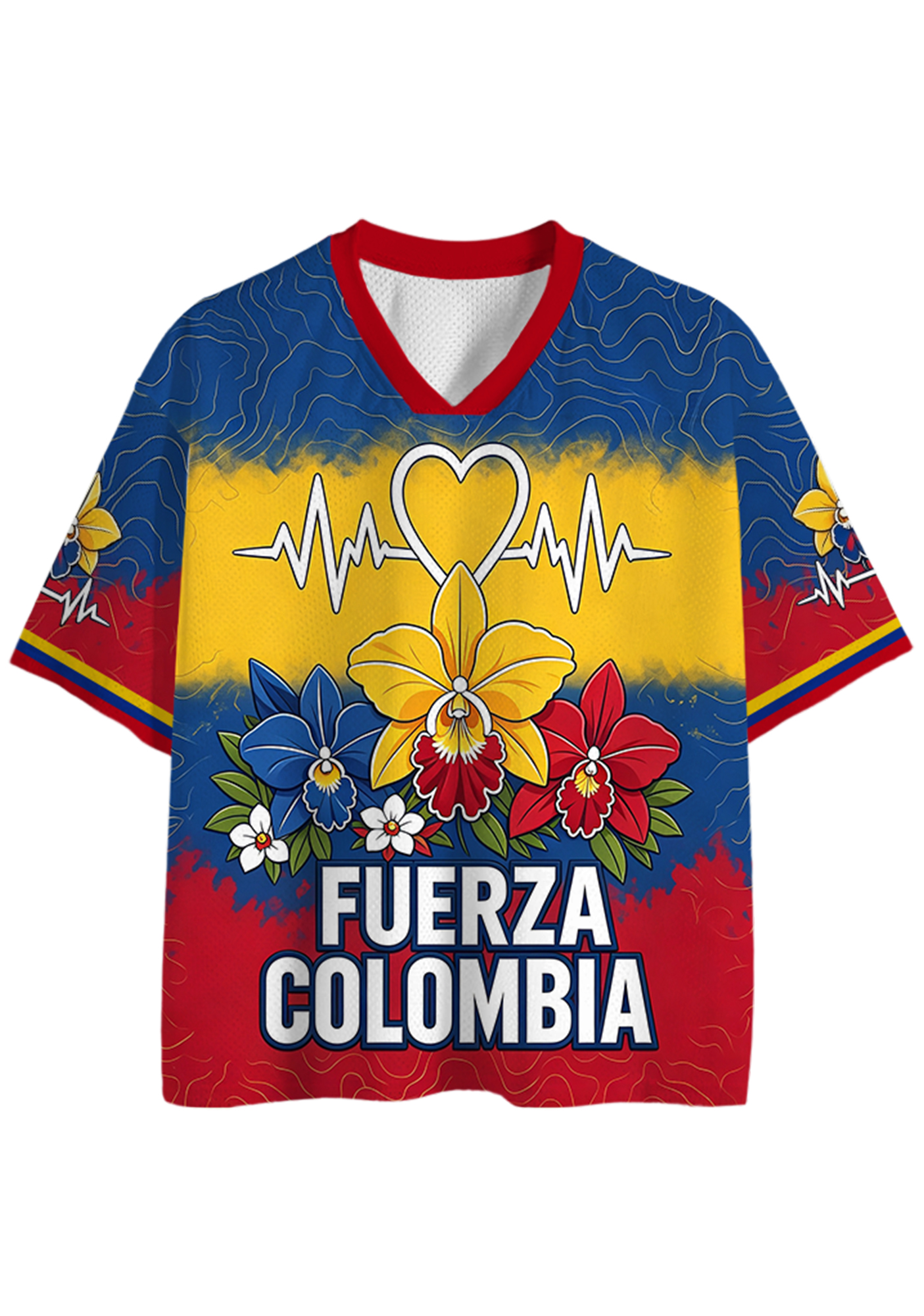 Fuerza Colombia Orchid Flower Heart ECG Mesh Jersey Shirt