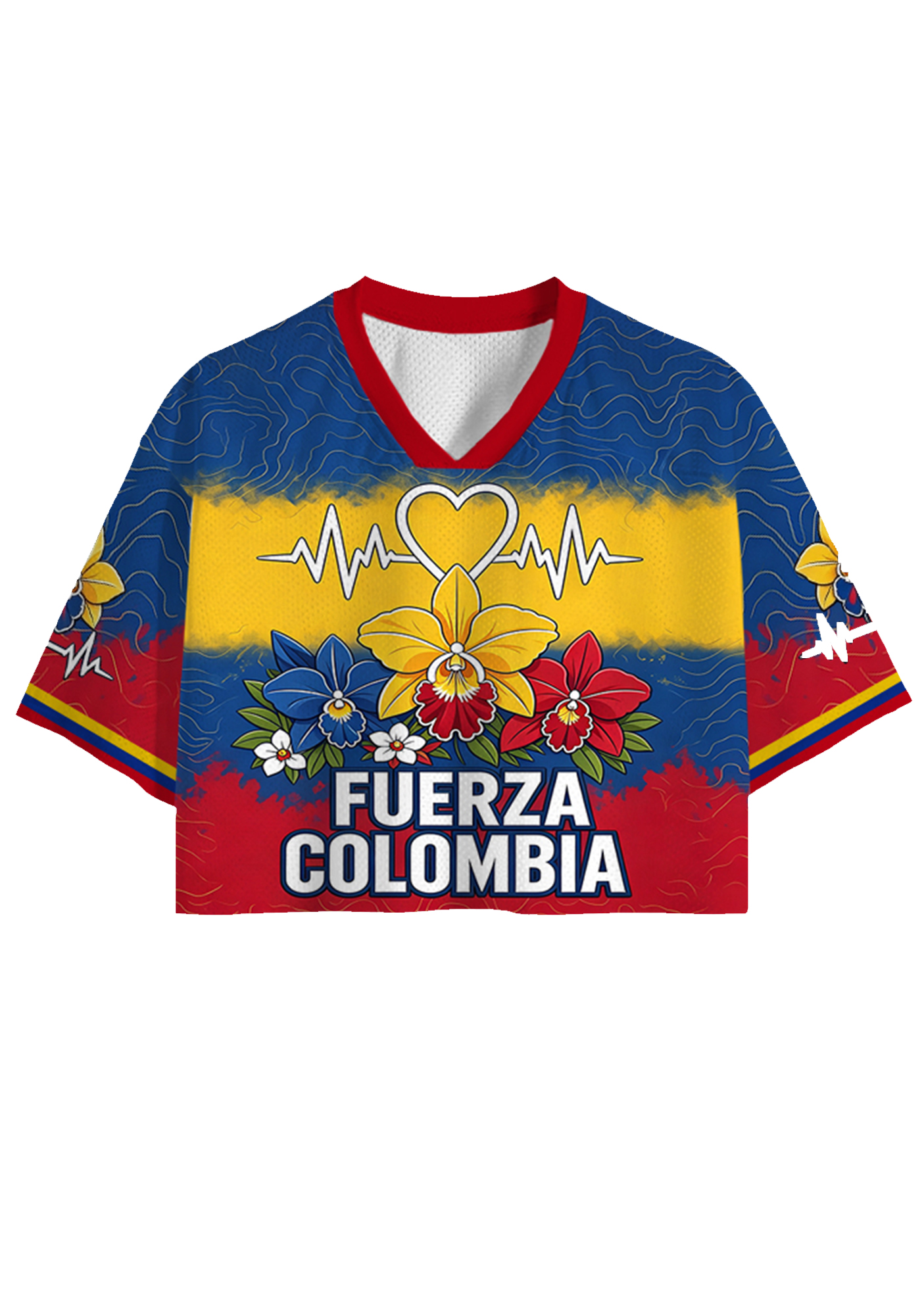 Fuerza Colombia Orchid Flower Heart ECG Cropped Jersey Shirt