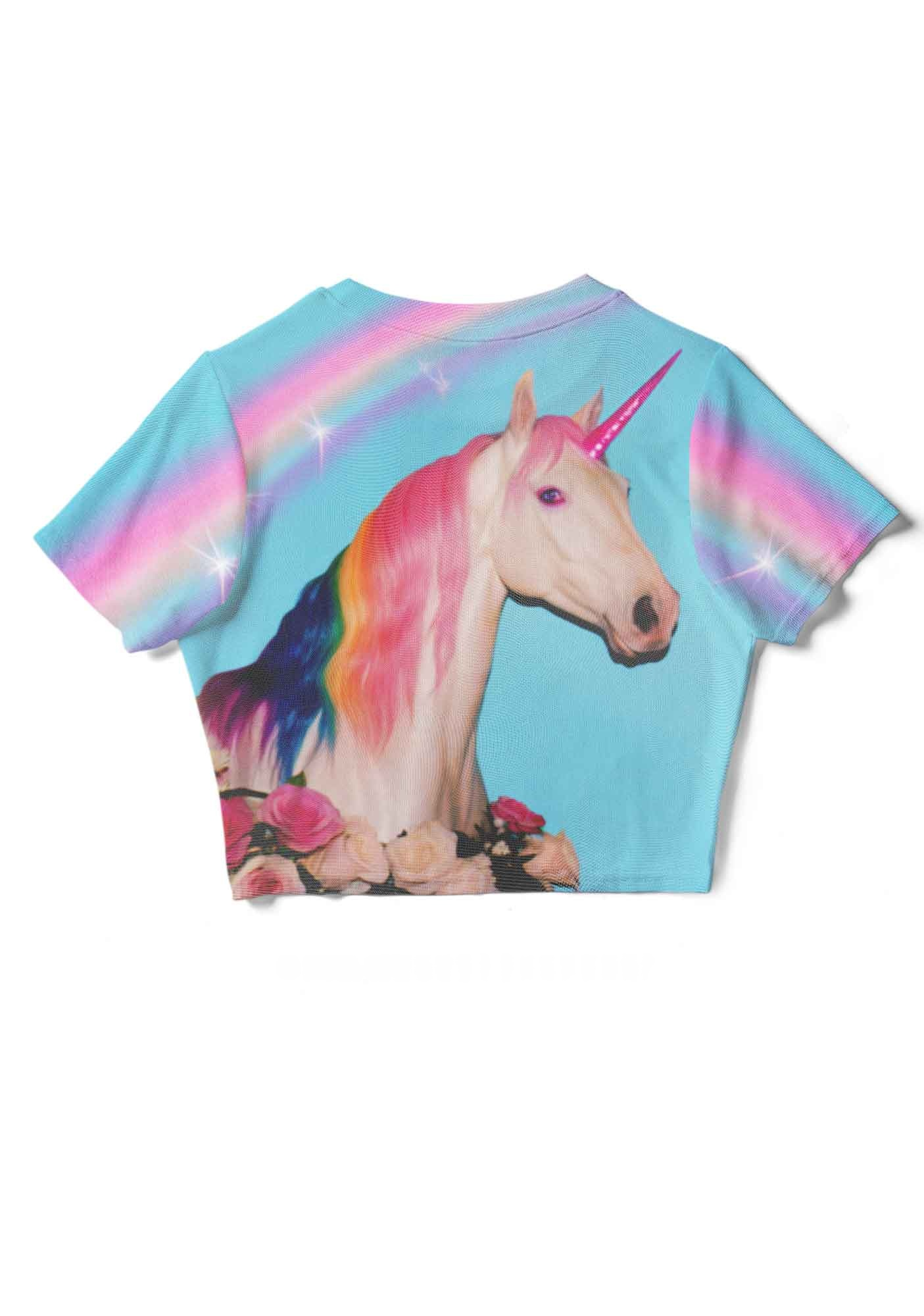Y2K Rainbow Unicorn Y2K Mesh Crop Top