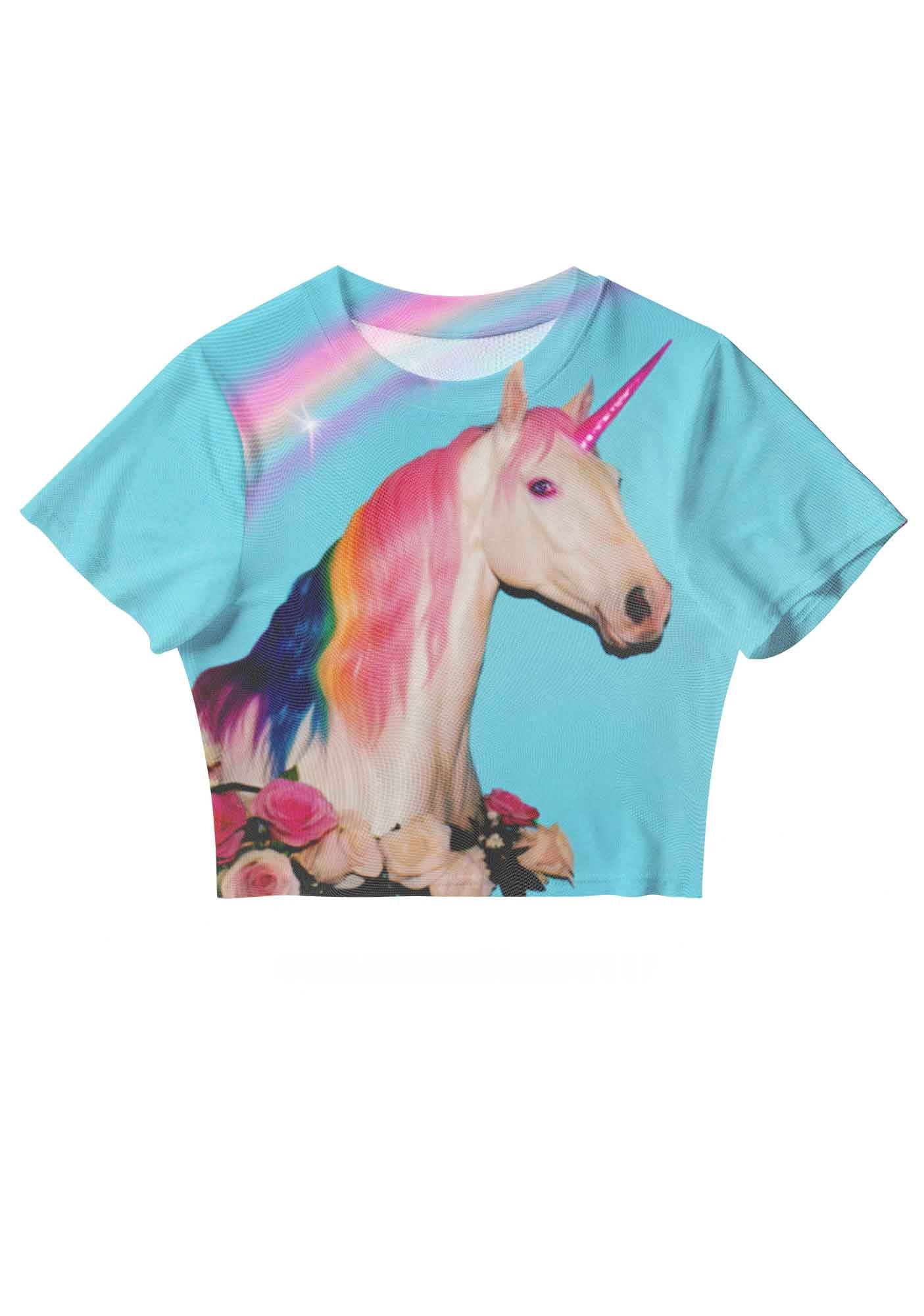 Y2K Rainbow Unicorn Y2K Mesh Crop Top