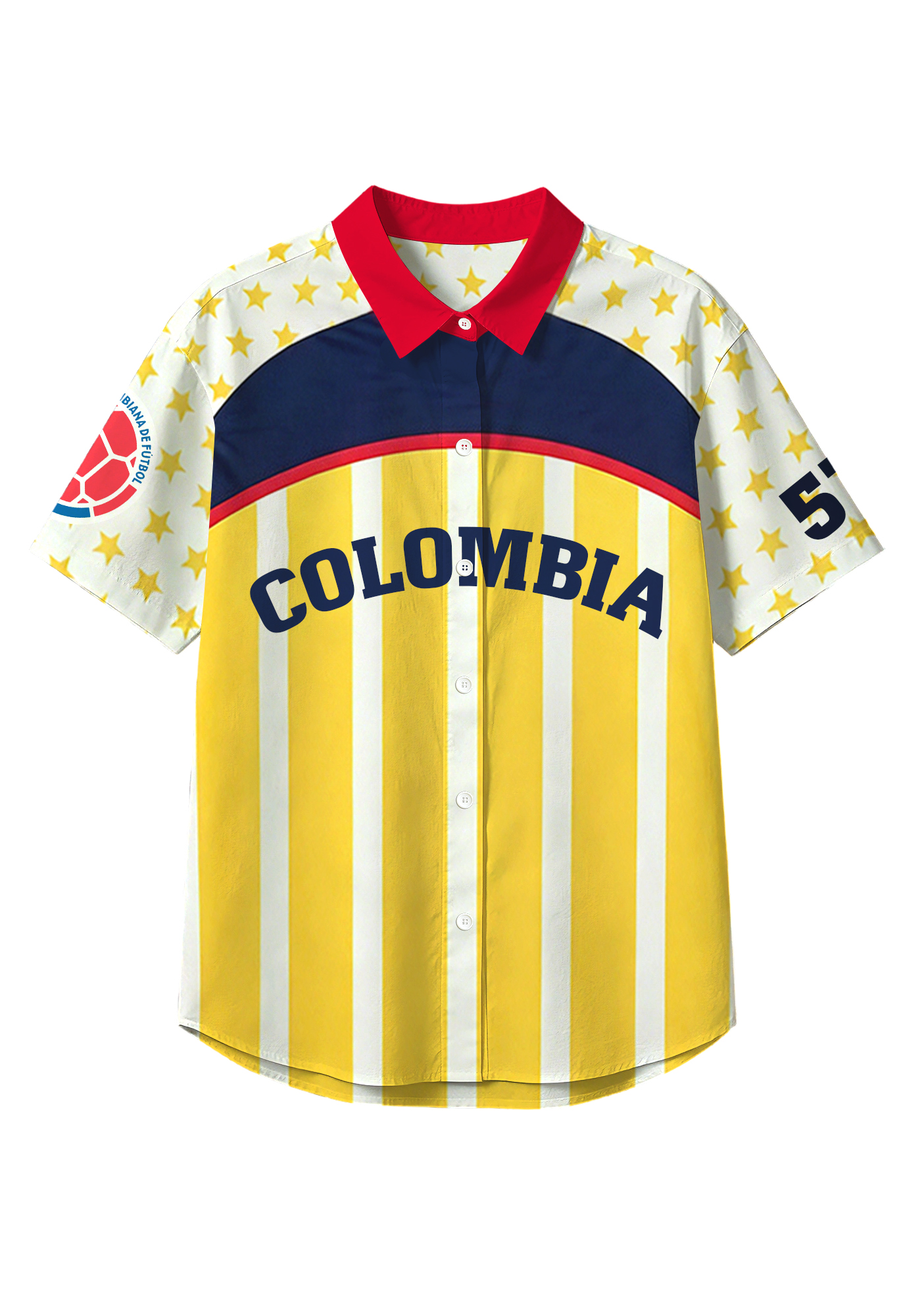 Colombian National Flag Star Button Up Hawaiian Shirt