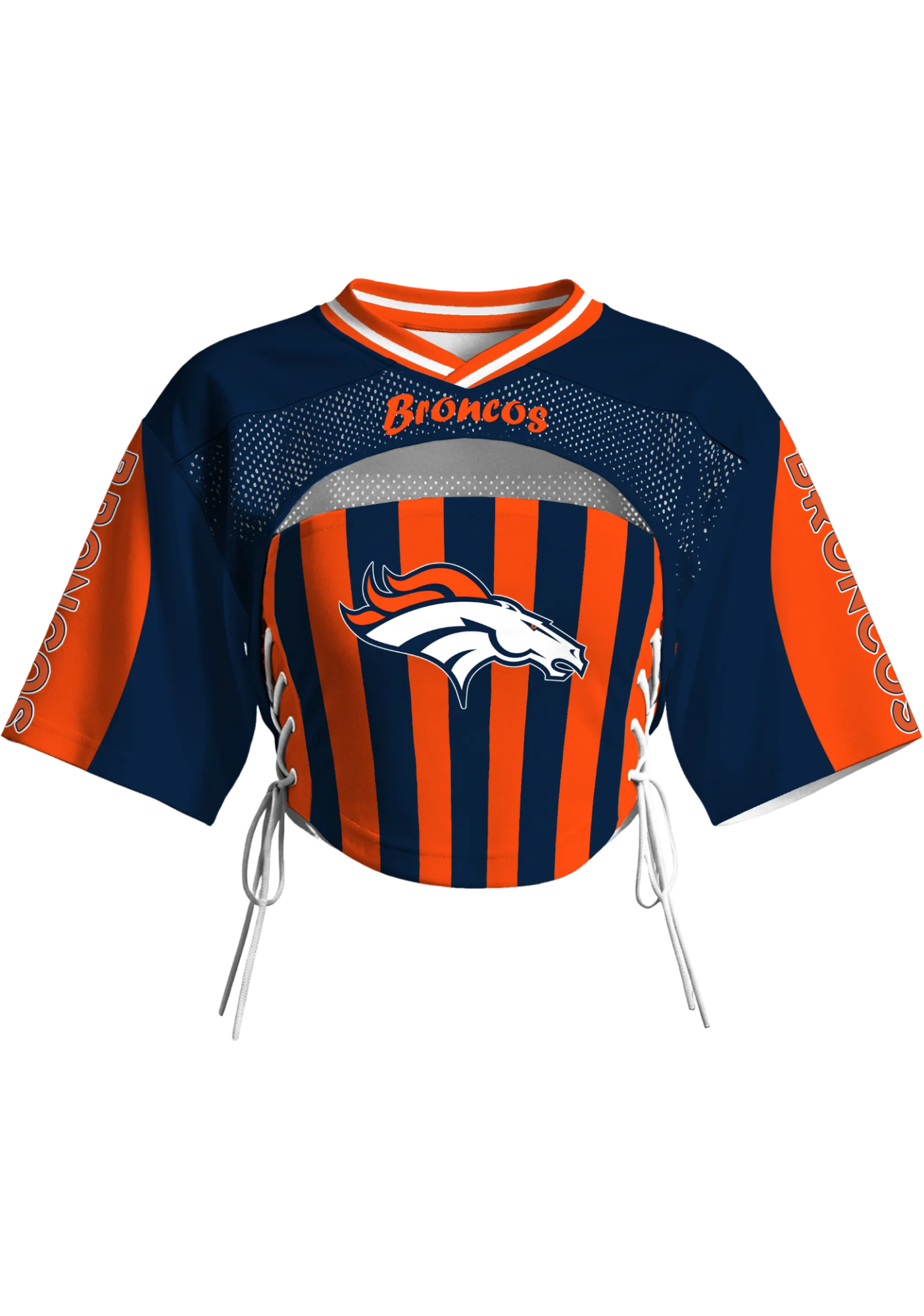 Denver Broncos Women Lace Up Cutout Crop NFL Mesh Jersey