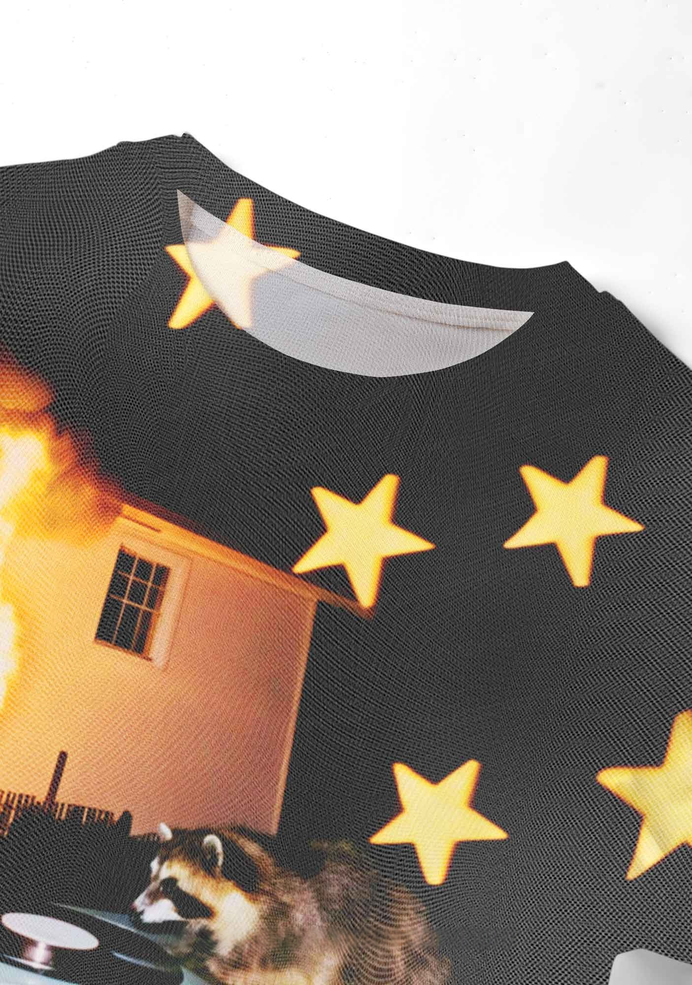 Raccoon DJ Burning House Y2K Mesh Crop Top