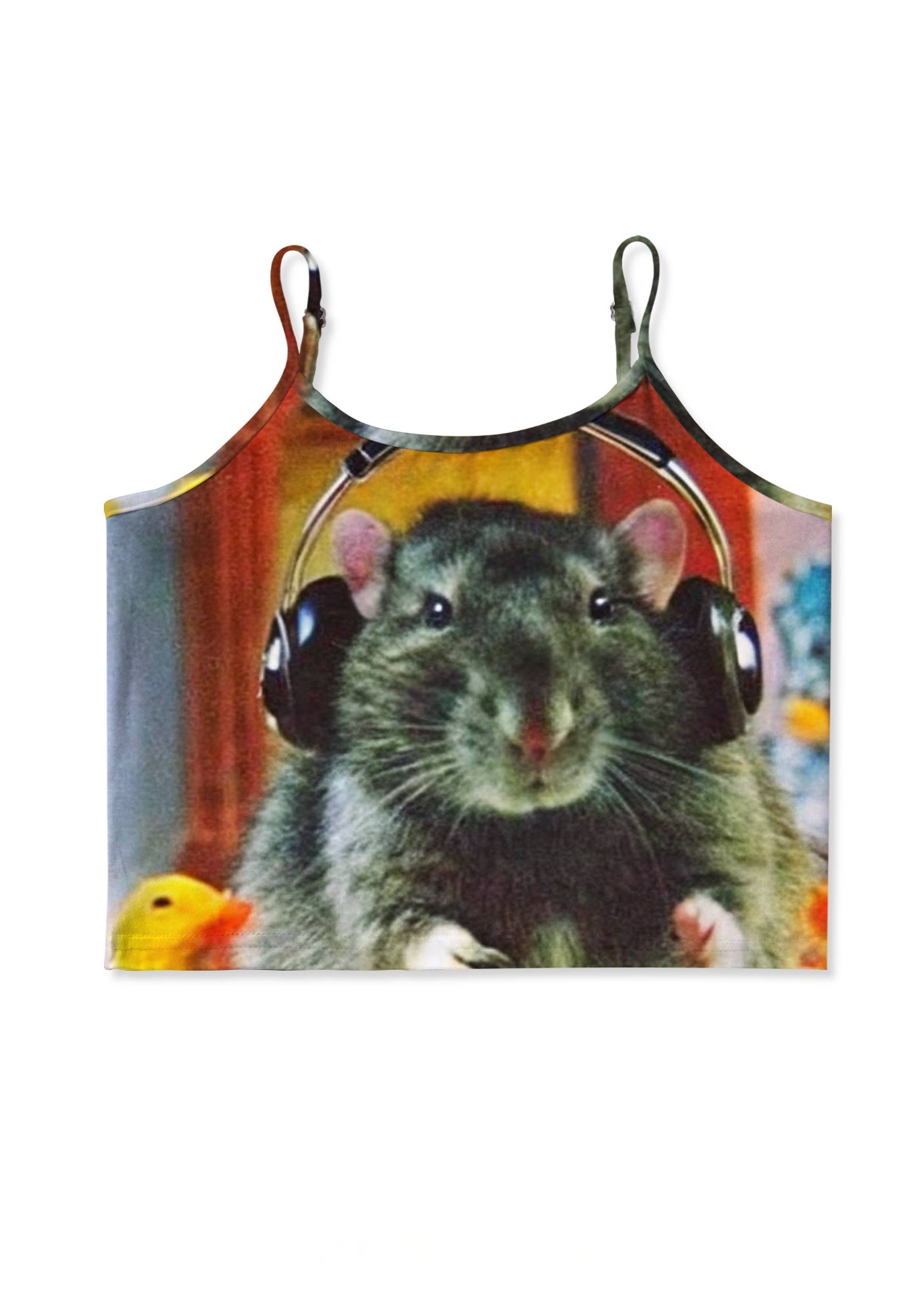 Headphones Rat Vibes Y2K Print Cami Crop Top