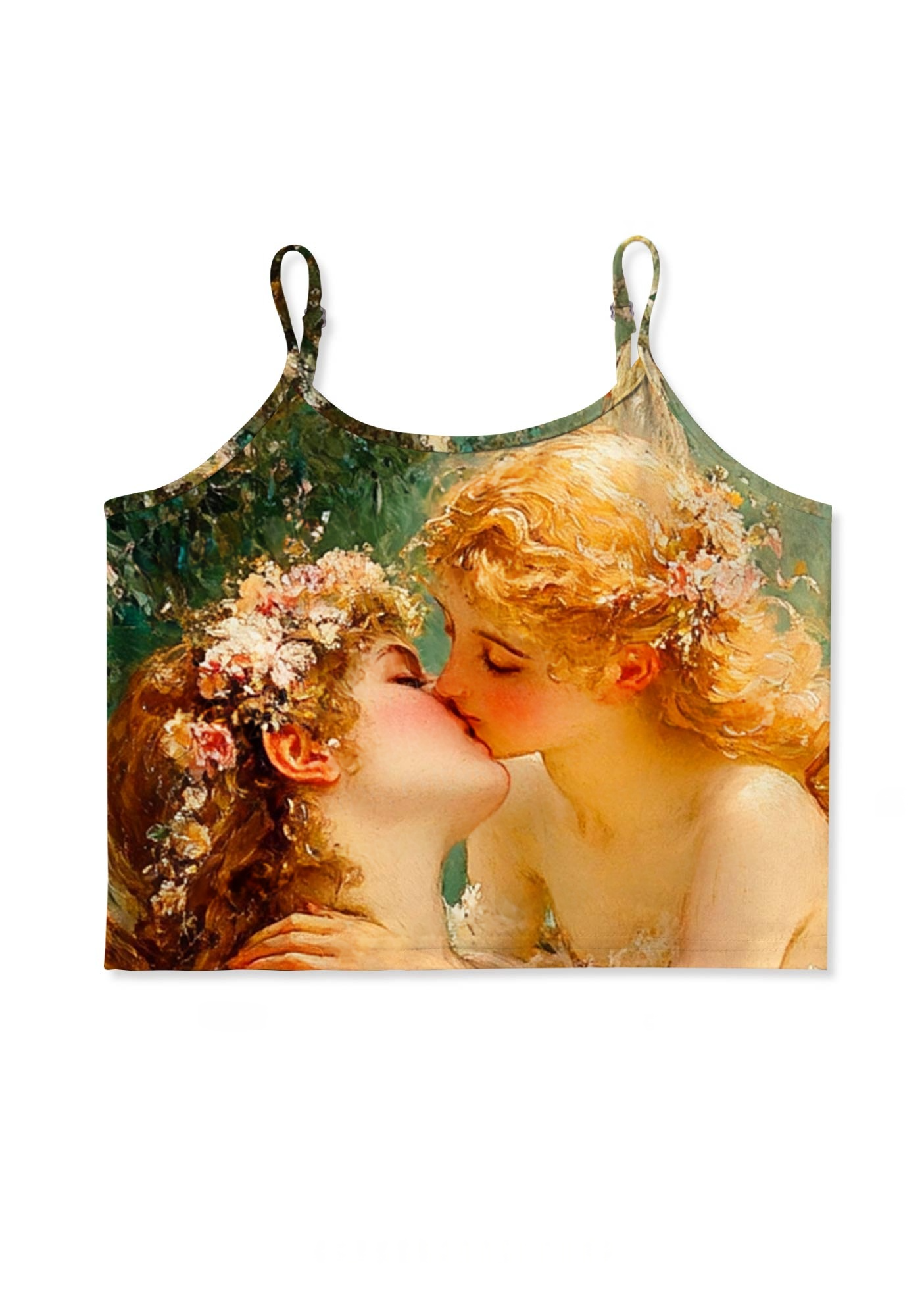Vintage Sapphic Kiss Y2K Print Cami Crop Top