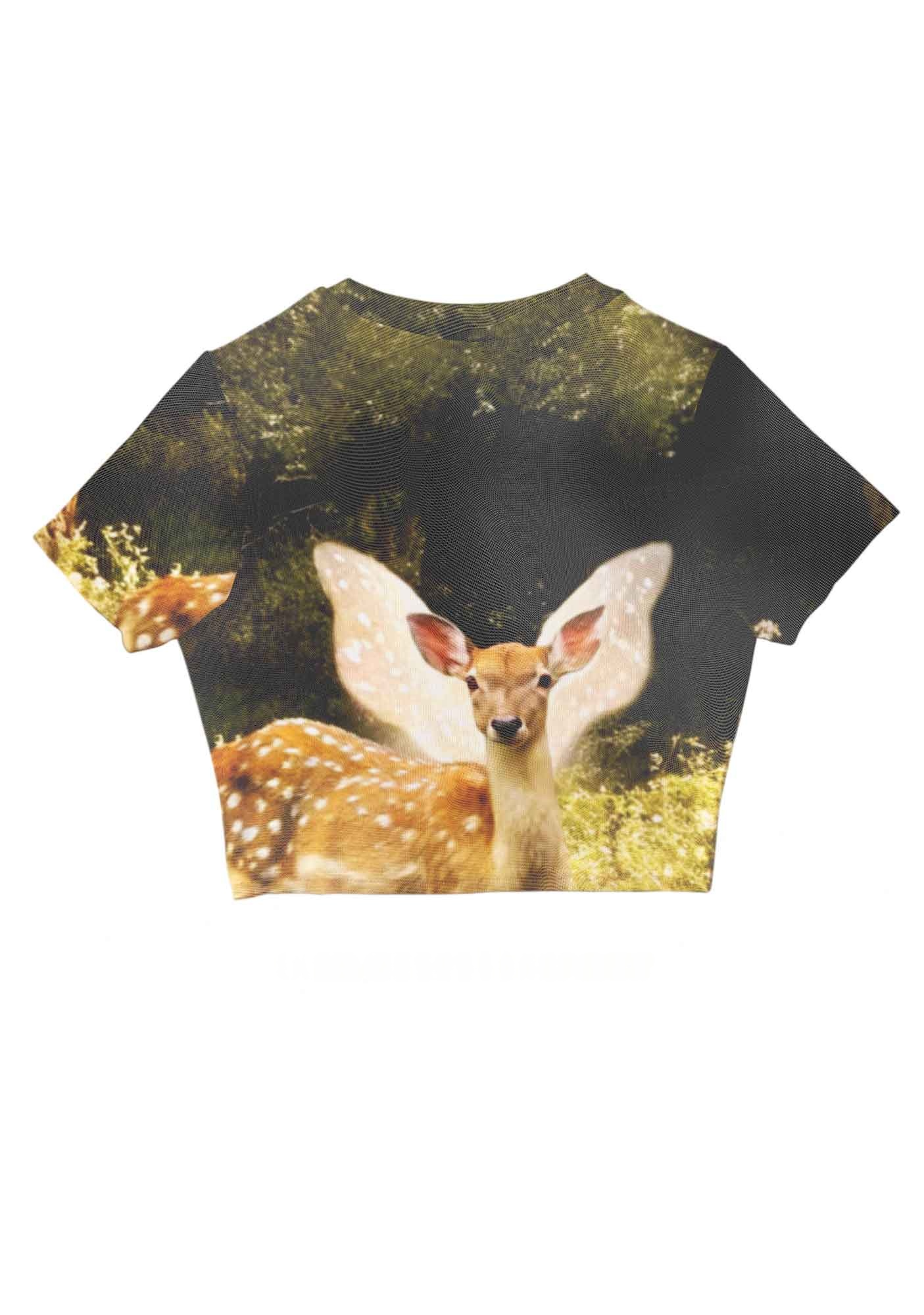 Fairy Deer Forest Y2K Mesh Crop Top