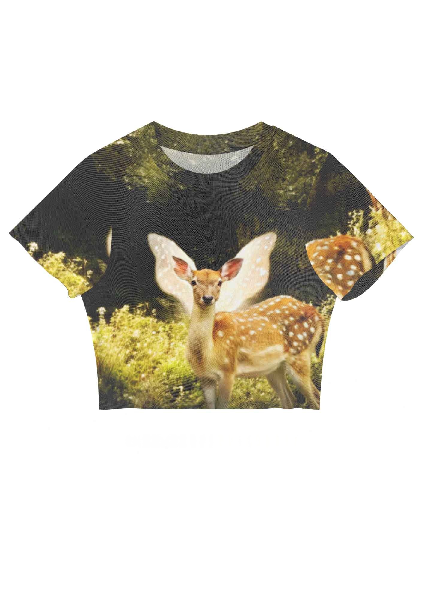 Fairy Deer Forest Y2K Mesh Crop Top