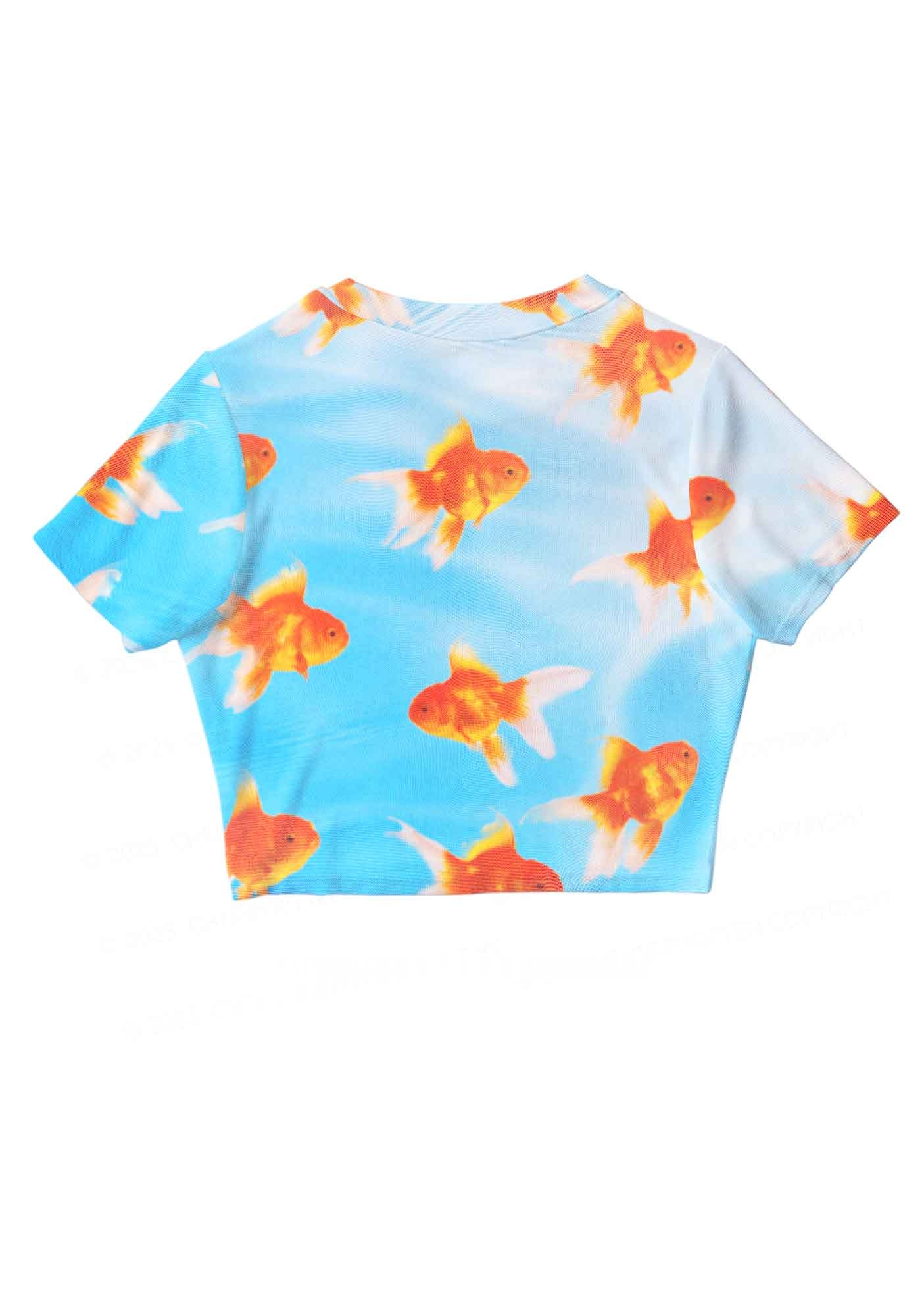 Goldfish Print Mesh Y2K Mesh Crop Top