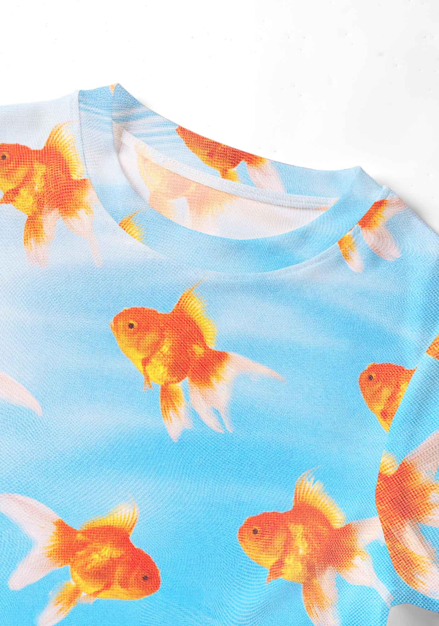 Goldfish Print Mesh Y2K Mesh Crop Top