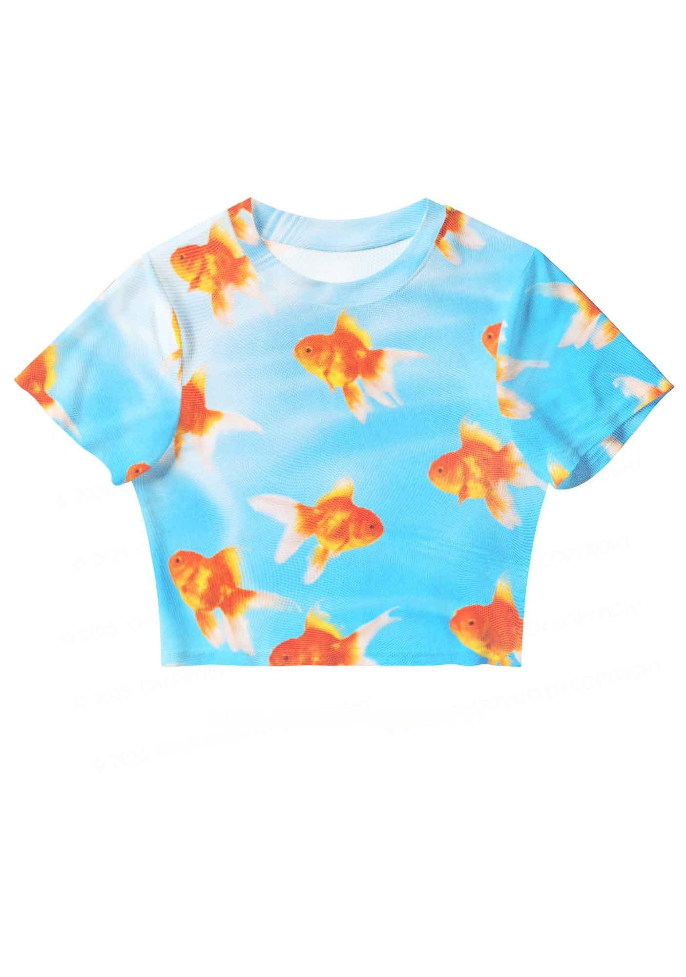 Goldfish Print Mesh Y2K Mesh Crop Top
