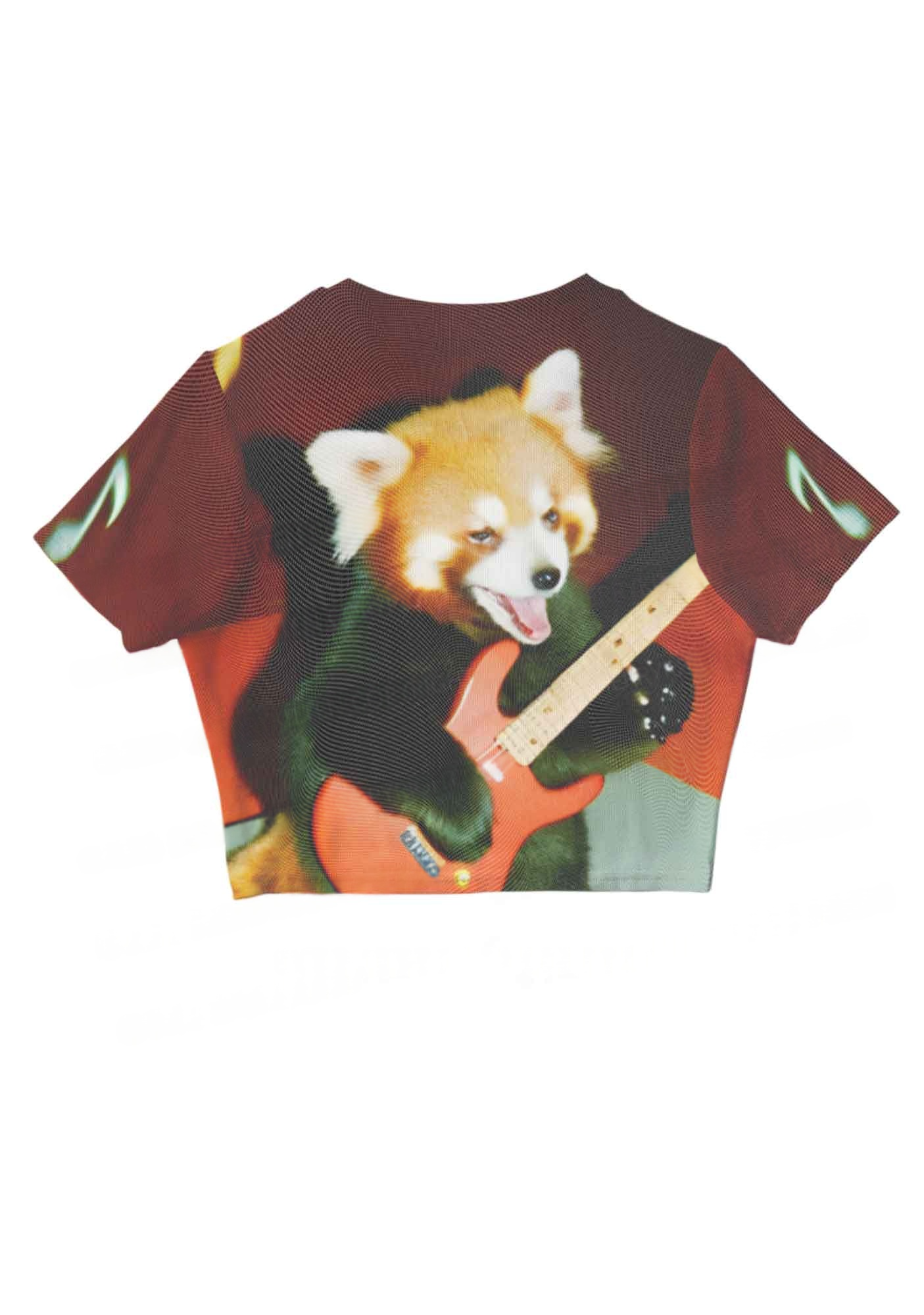 Rockstar Red Panda Y2K Mesh Crop Top