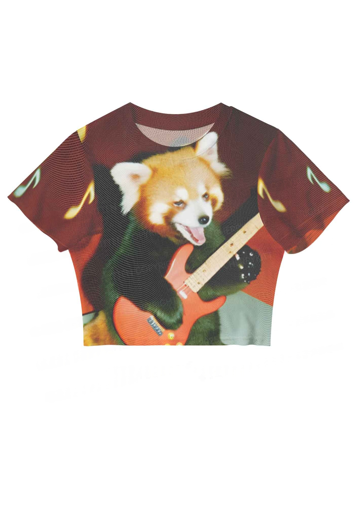 Rockstar Red Panda Y2K Mesh Crop Top