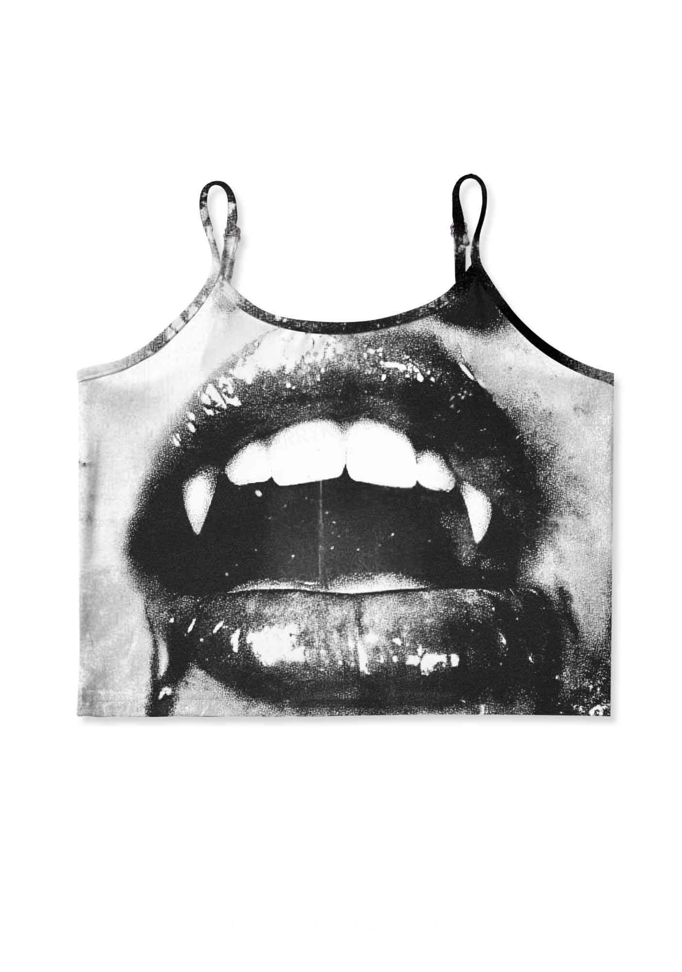 Vampire Fangs Y2K Print Cami Crop Top