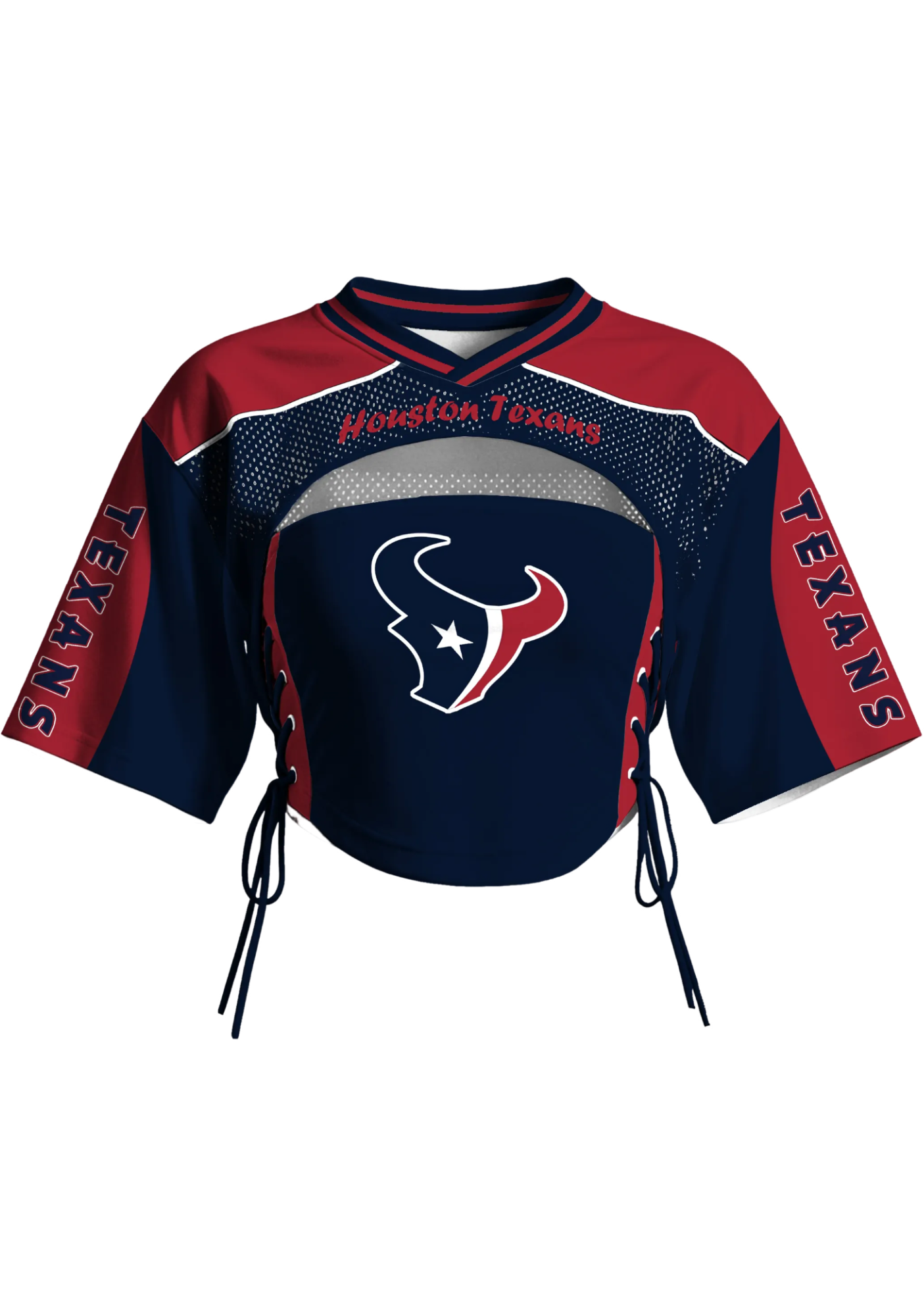 Houston Texans Women Lace Up Cutout Cropped NFL Mesh Jersey