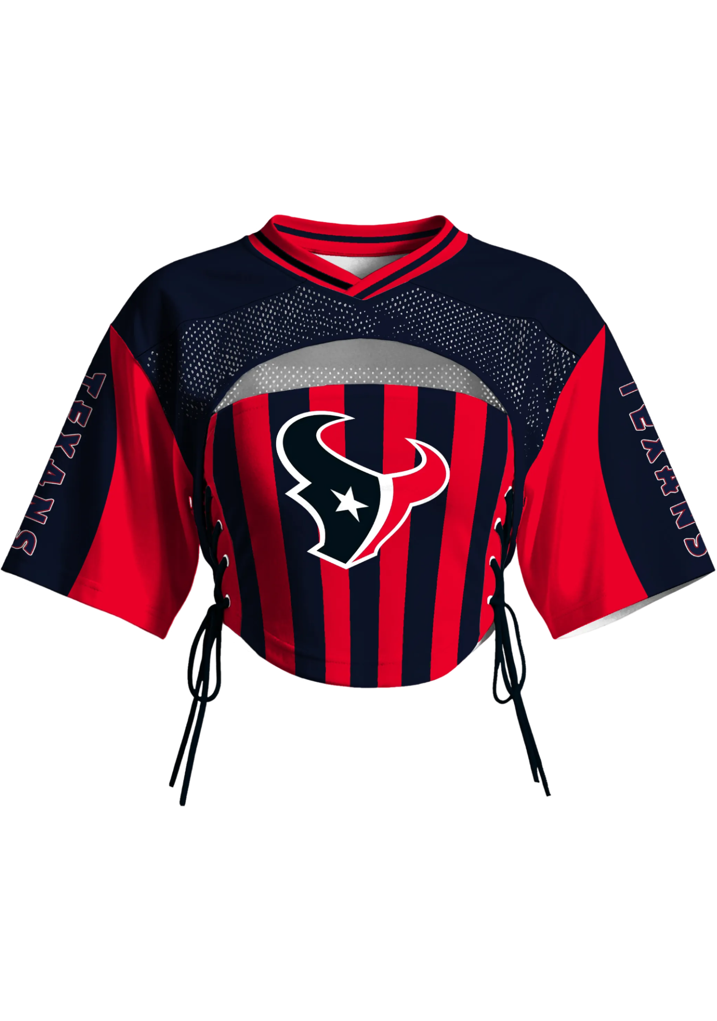 Houston Texans Women Lace Up Cutout Crop Striped NFL Jersey