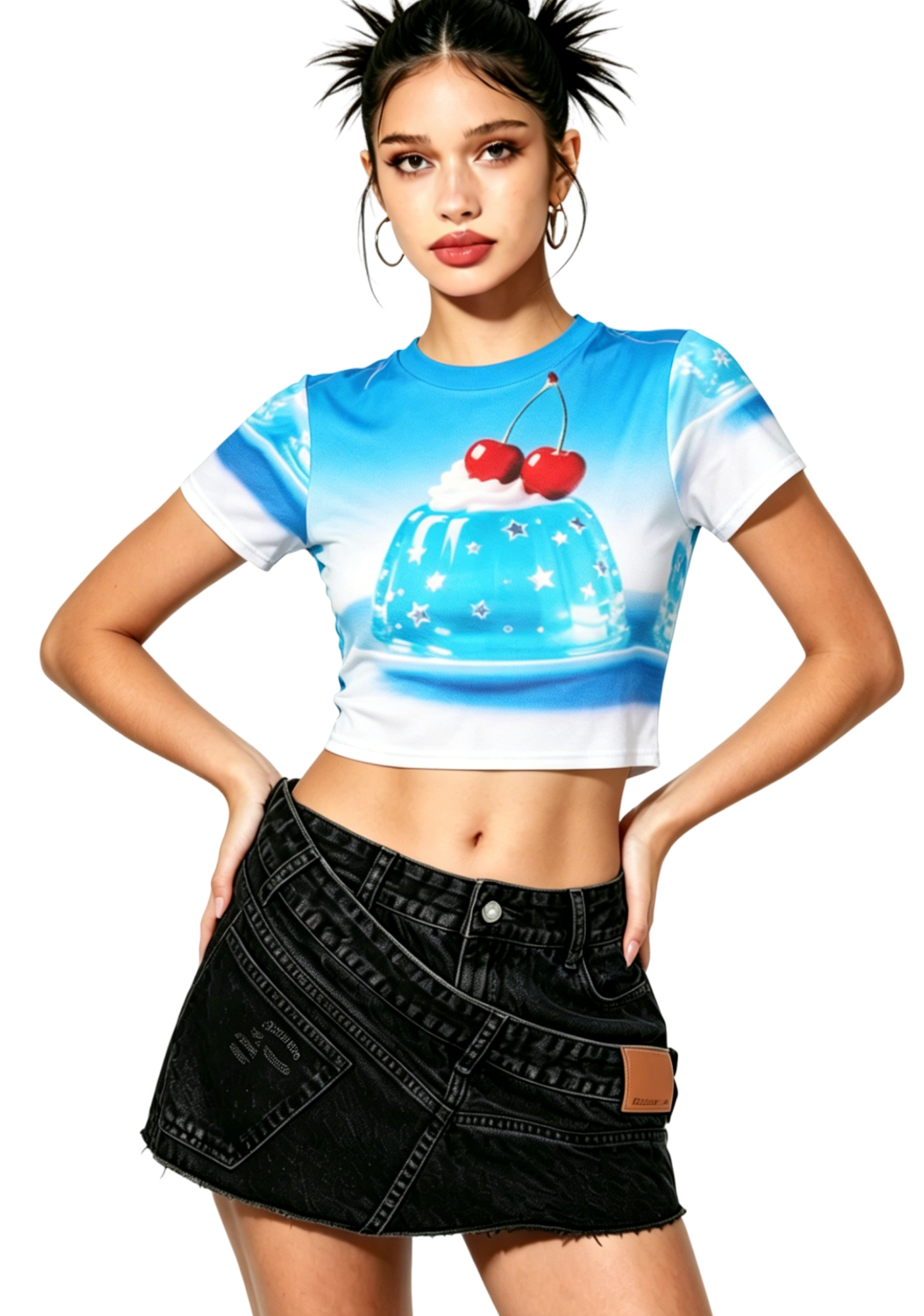 Blue Jelly Cherry  Y2K Mesh Crop Top