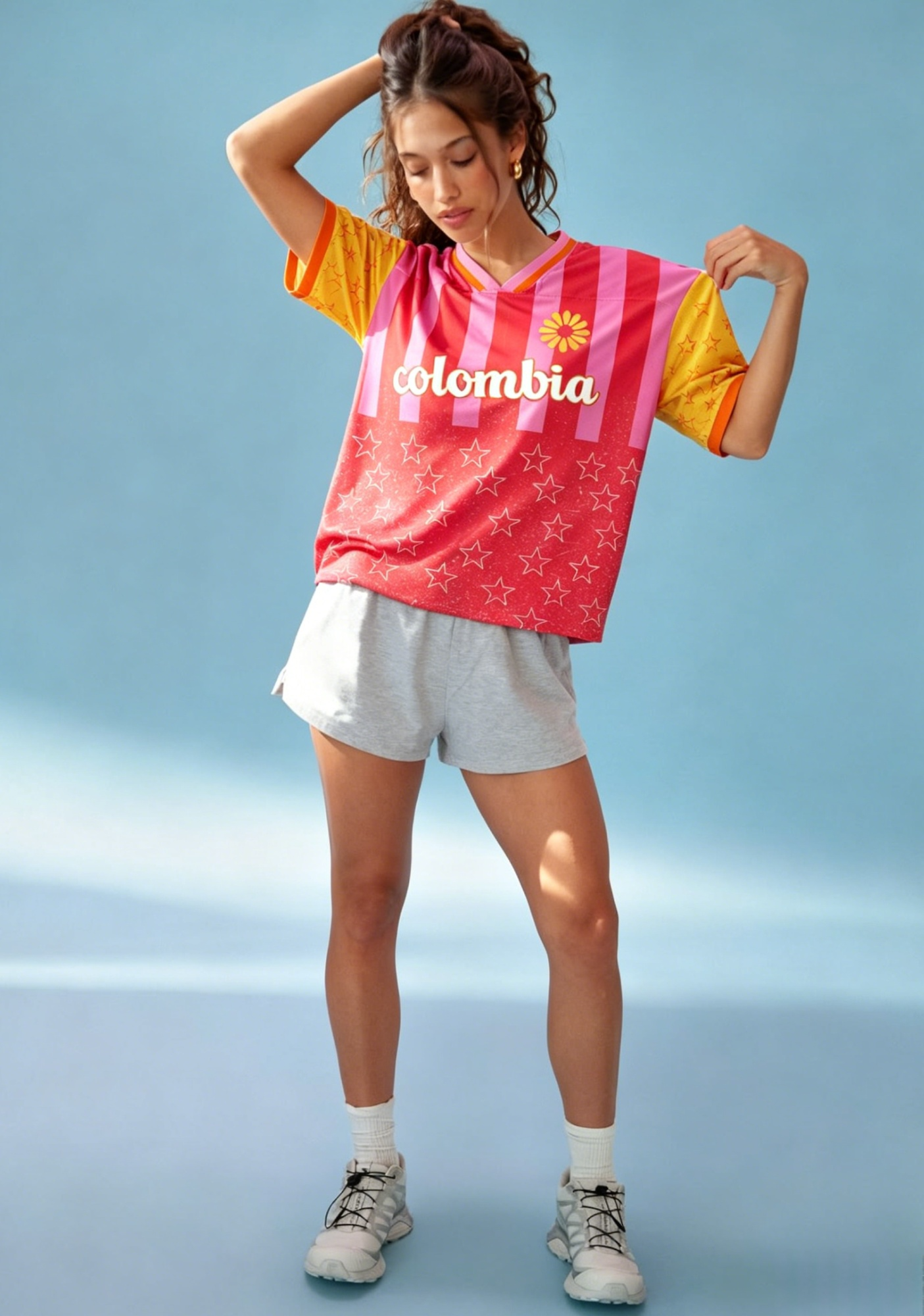 Retro Distressed Star Colombia Daisy Mesh Jersey Shirts