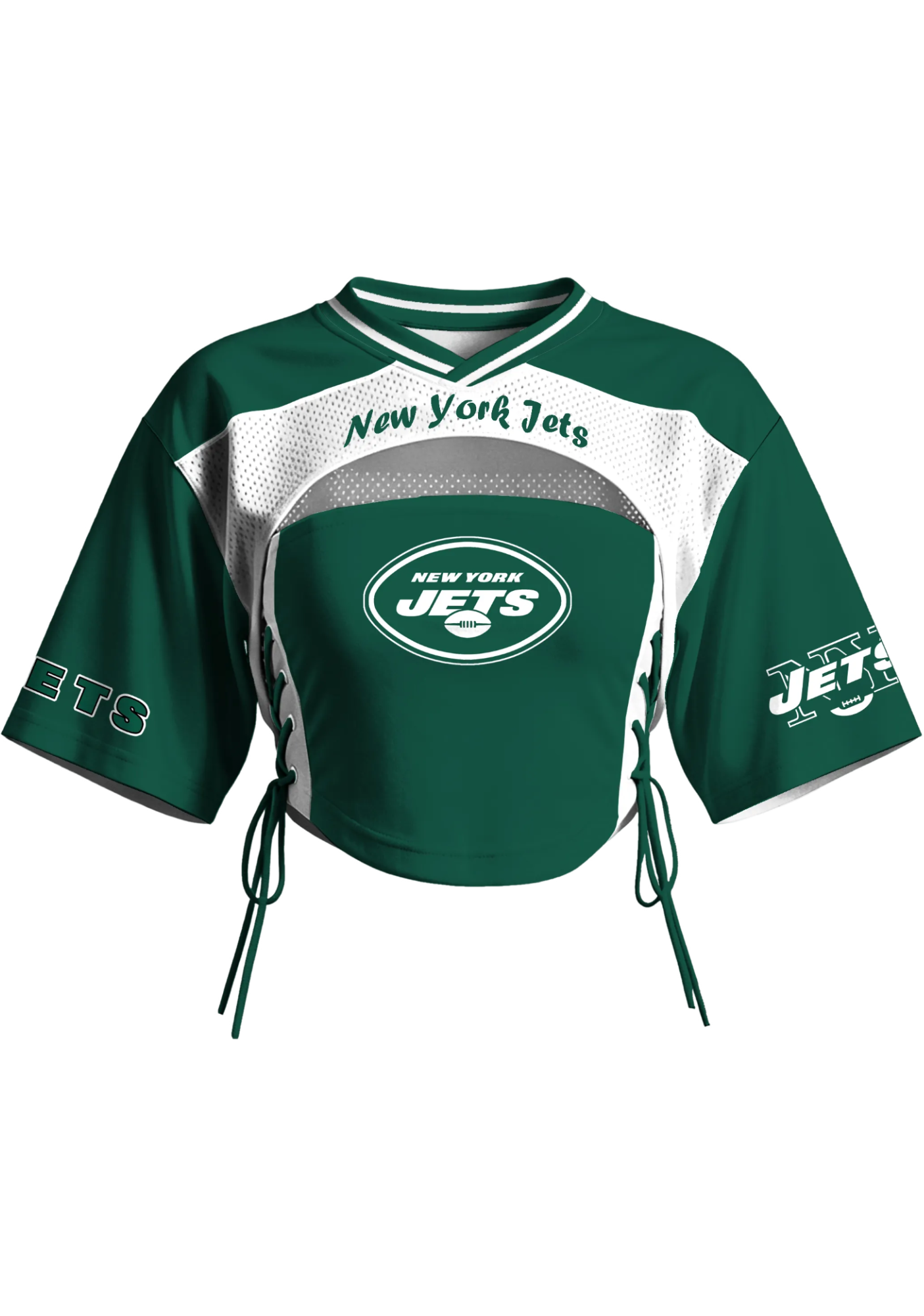 New York Jets Women Lace Up Cutout Cropped NFL Jersey