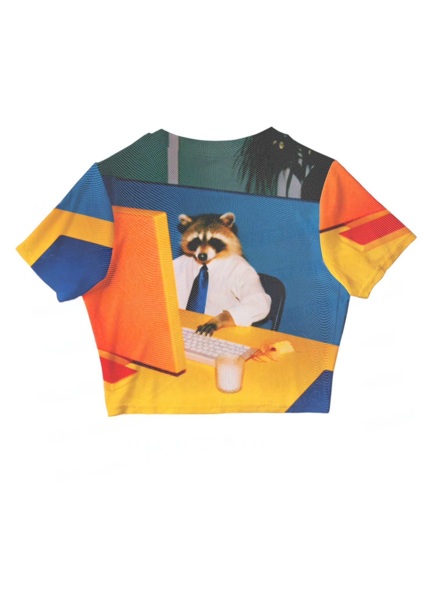 Retro Raccoon Working Y2K Mesh Crop Top