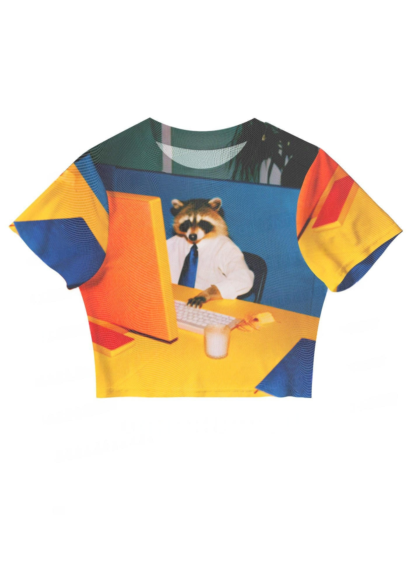 Retro Raccoon Working Y2K Mesh Crop Top