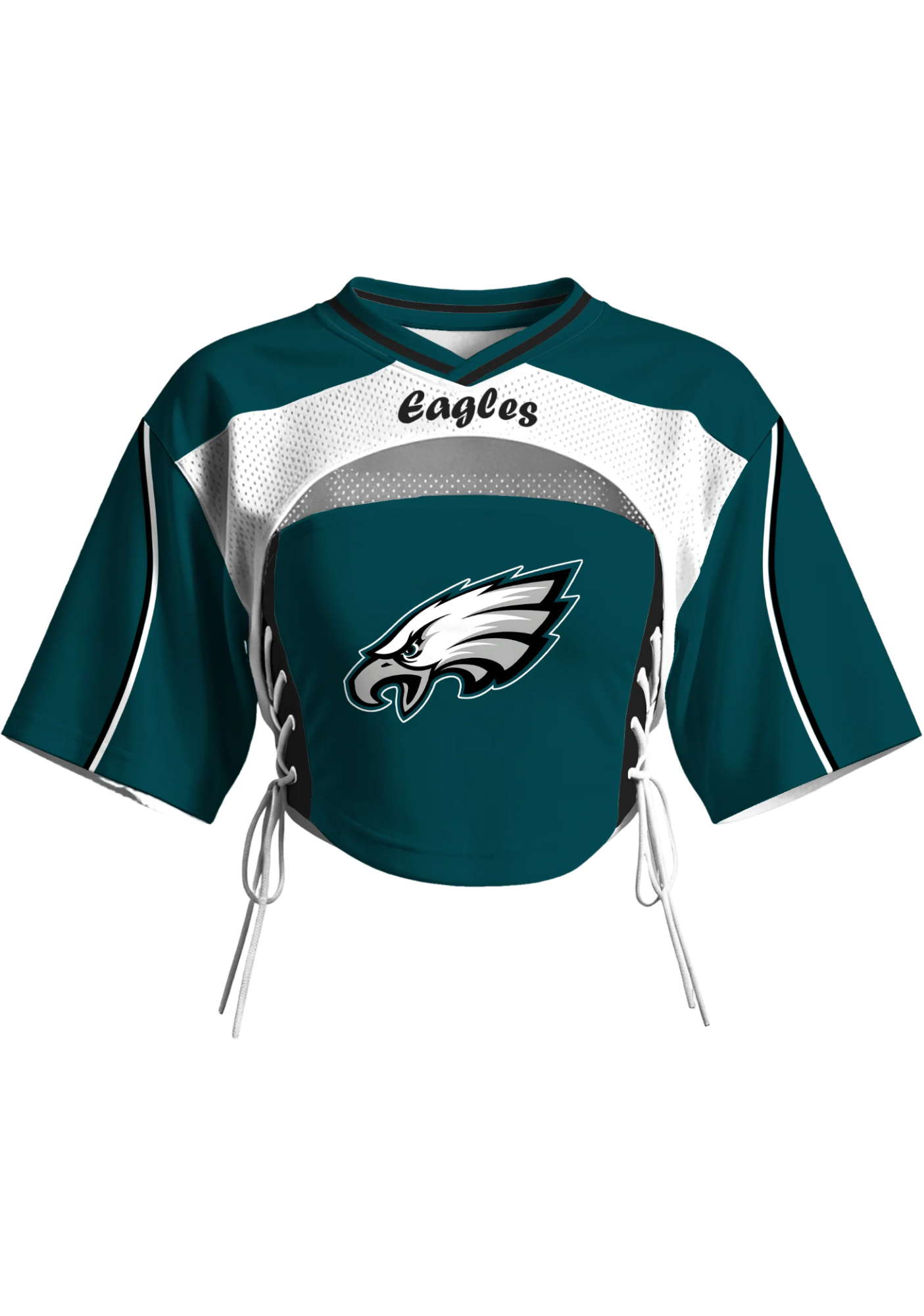 Philadelphia Eagles Women Lace Up Cutout Crop NFL Jersey