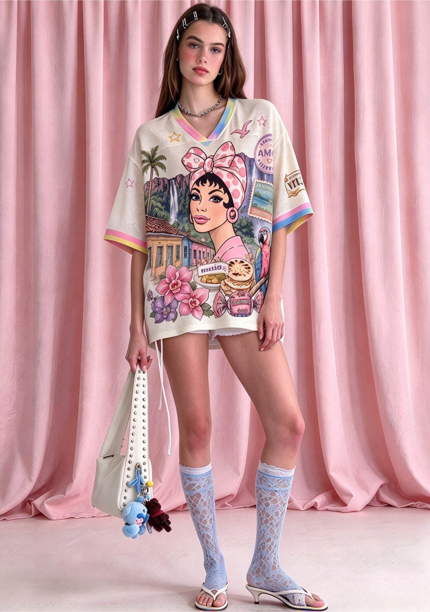 Venezuela Culture Cartoon Lady Graphic Mesh Jersey Shirt