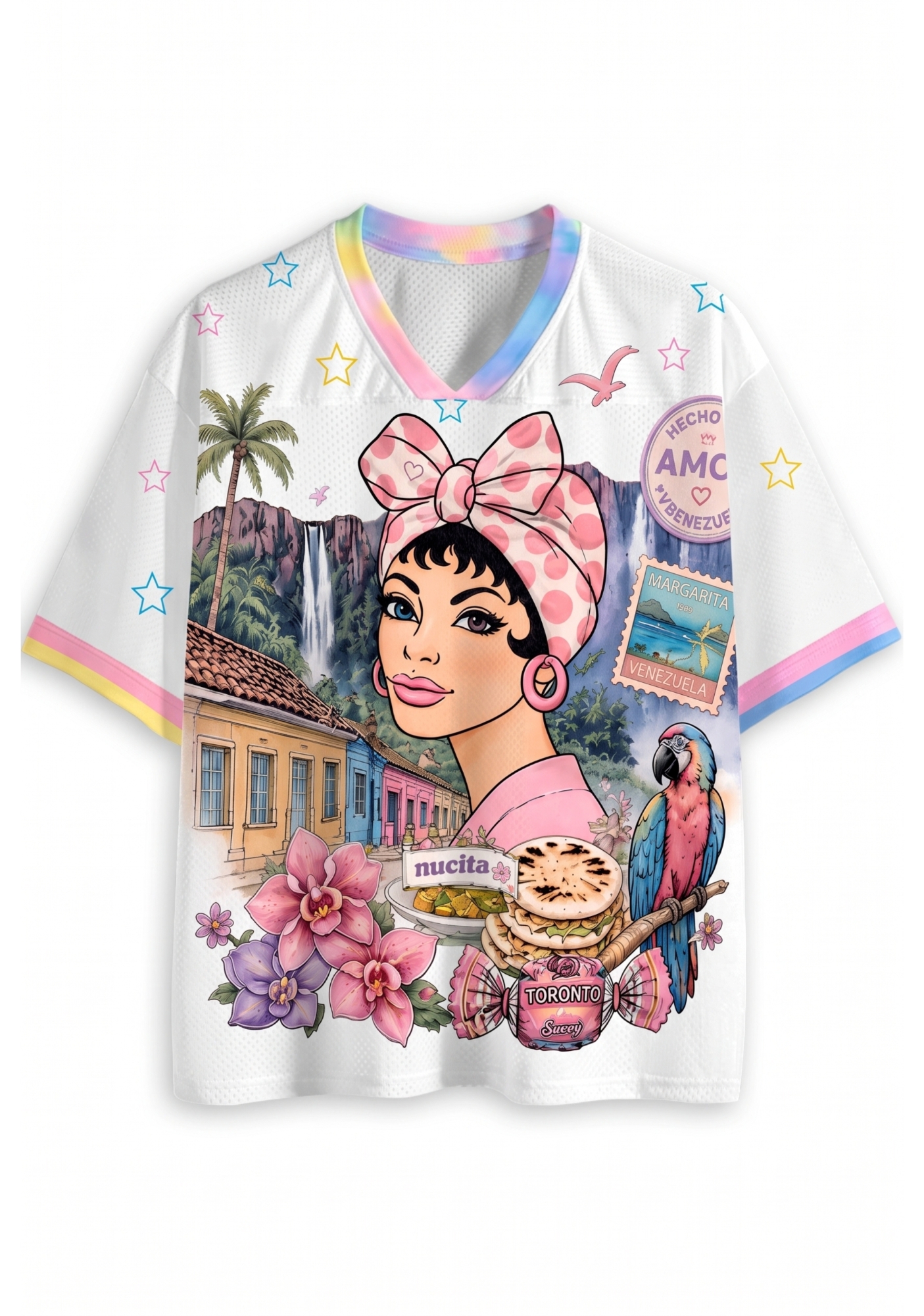 Venezuela Culture Cartoon Lady Graphic Mesh Jersey Shirt