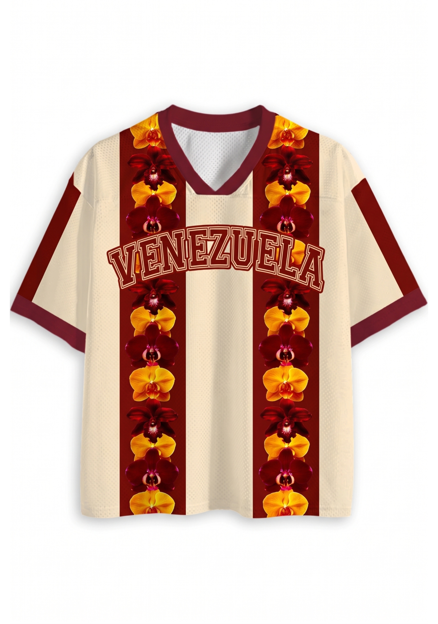 Venezuela Orchid Floral Striped Mesh Jersey Shirt