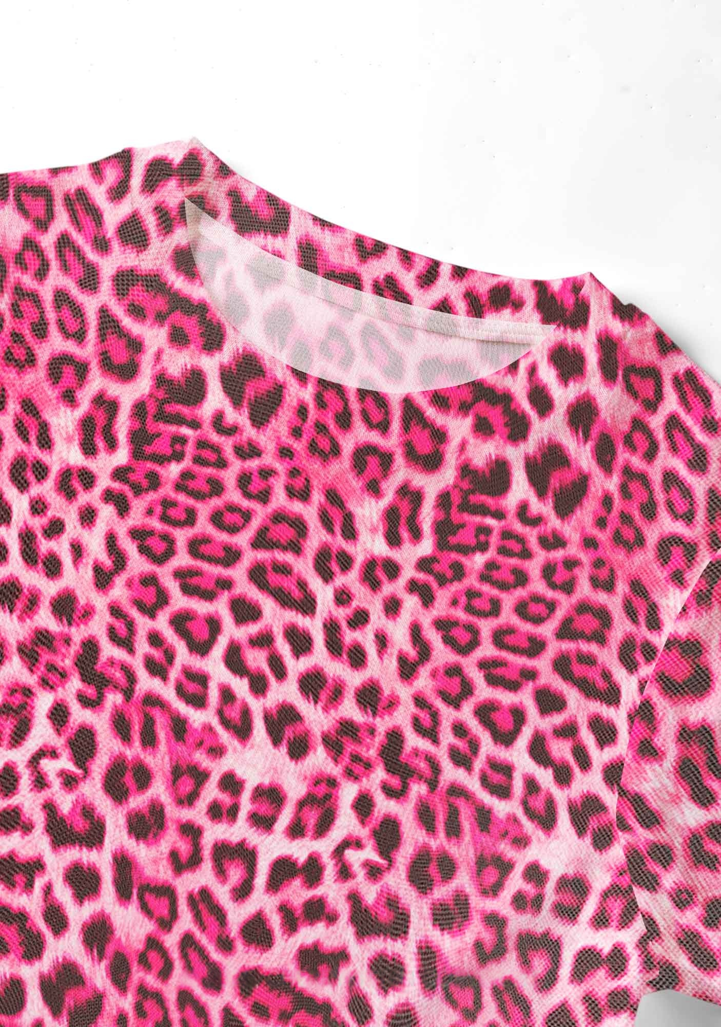 Hot Pink Leopard Print Y2K Mesh Crop Top