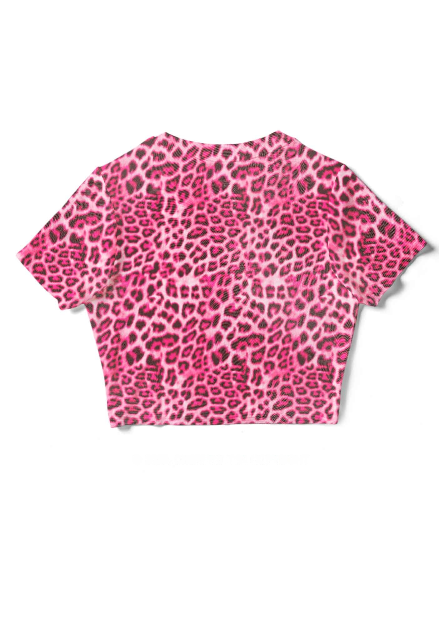 Hot Pink Leopard Print Y2K Mesh Crop Top