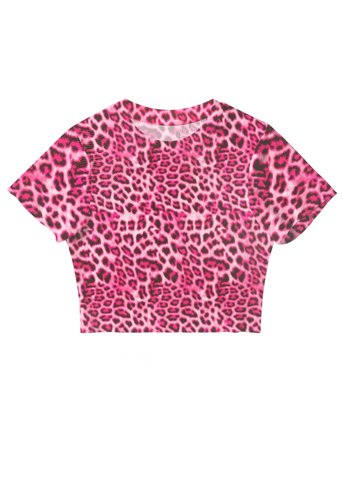 Hot Pink Leopard Print Y2K Mesh Crop Top