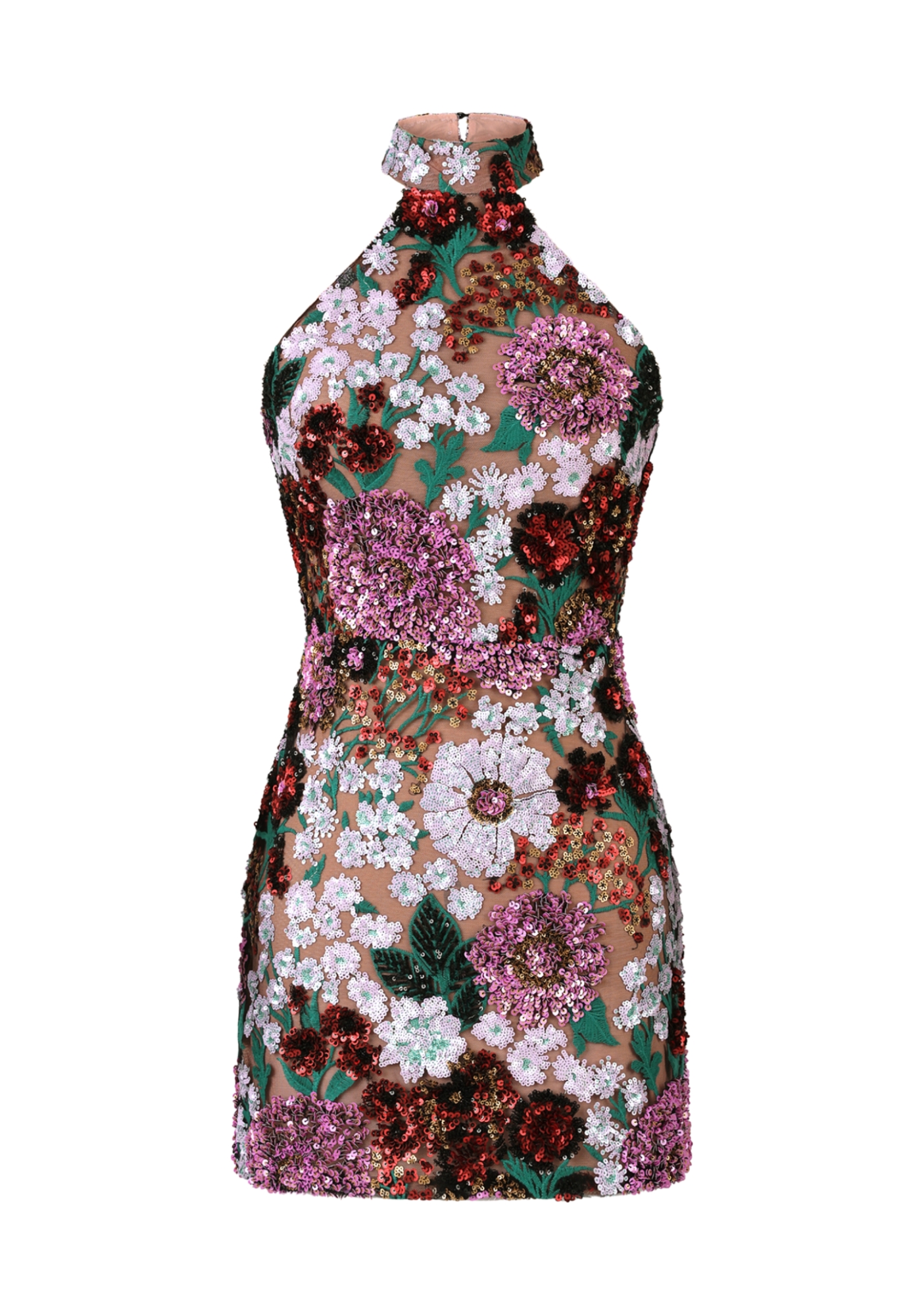 Polasa Halter Sleeveless Sequins Flower Mini Dress