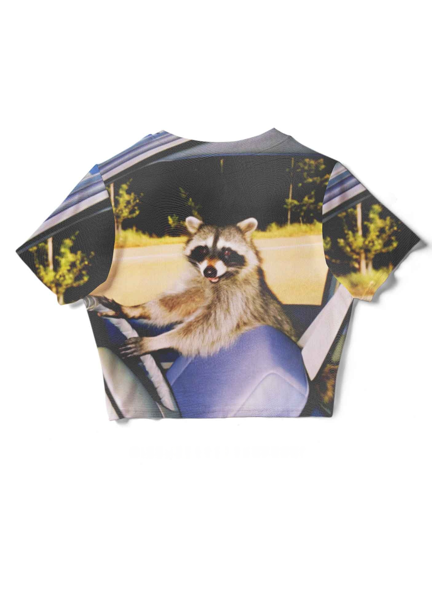 Raccoon Driving Y2K Mesh Crop Top