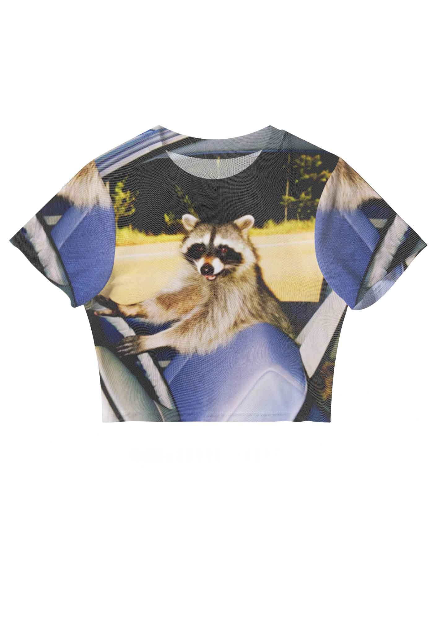 Raccoon Driving Y2K Mesh Crop Top
